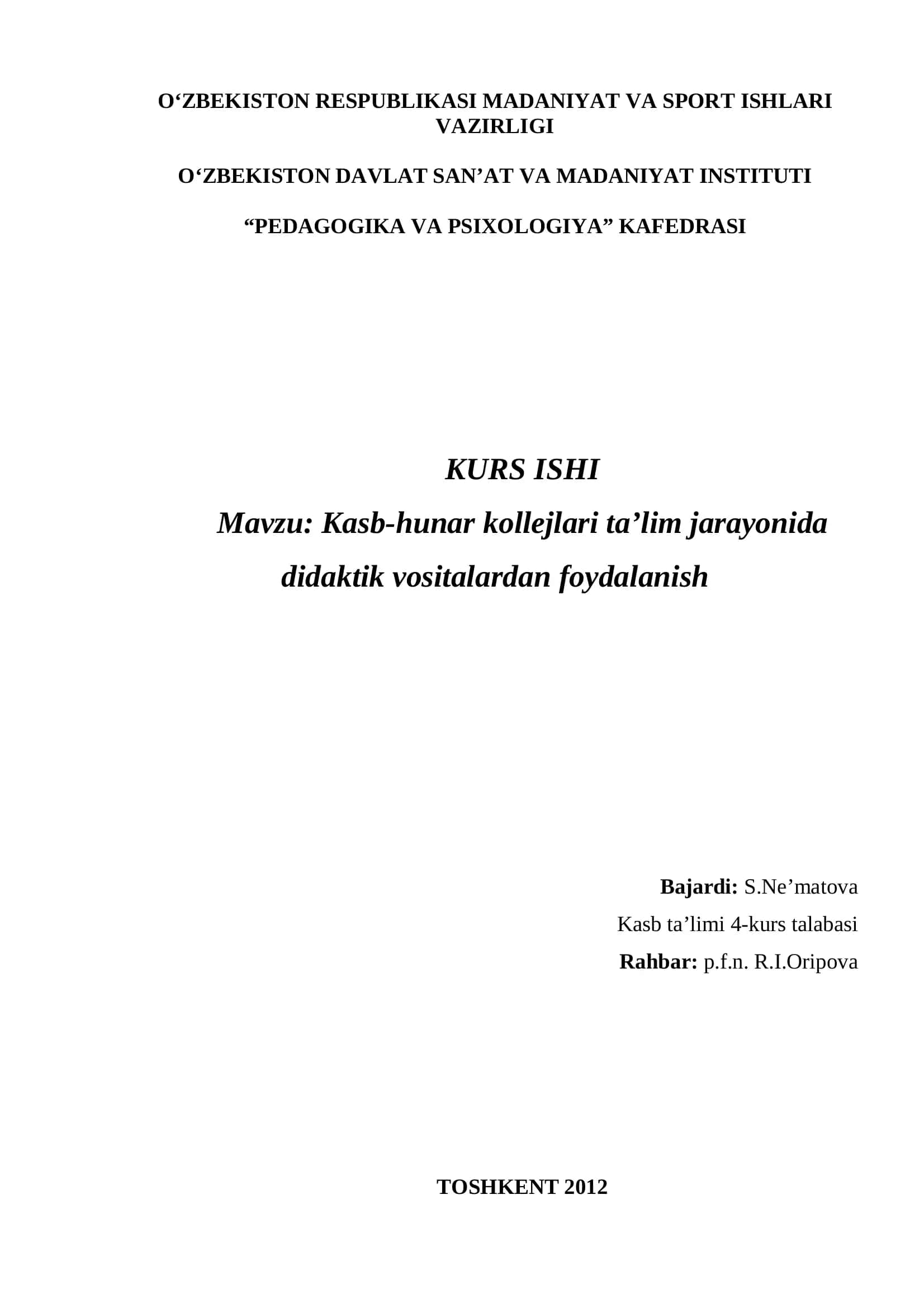 Ta'lim jarayonida didaktik vositalardan foydalanish