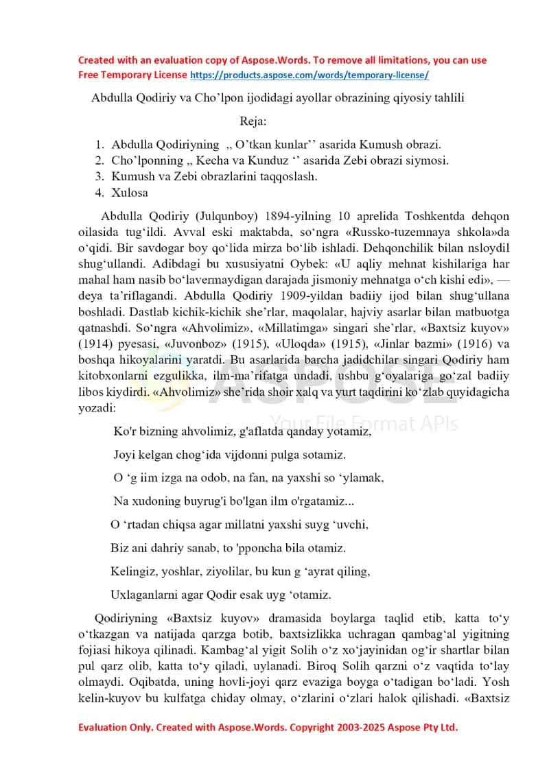 Abdulla Qodiriy va Cho'lpon ijodidagi ayollar obrazining qiyosiy tahlili