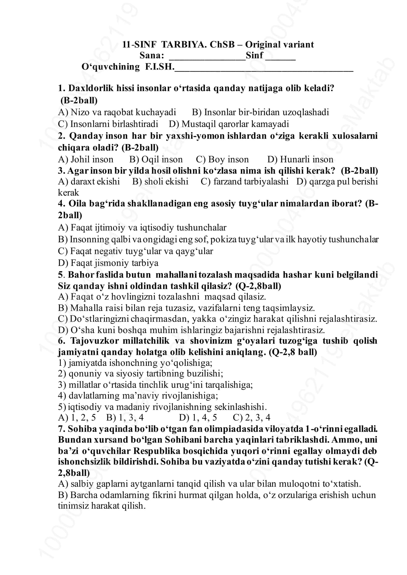 11-SINF TARBIYA. ChSB – Original variant