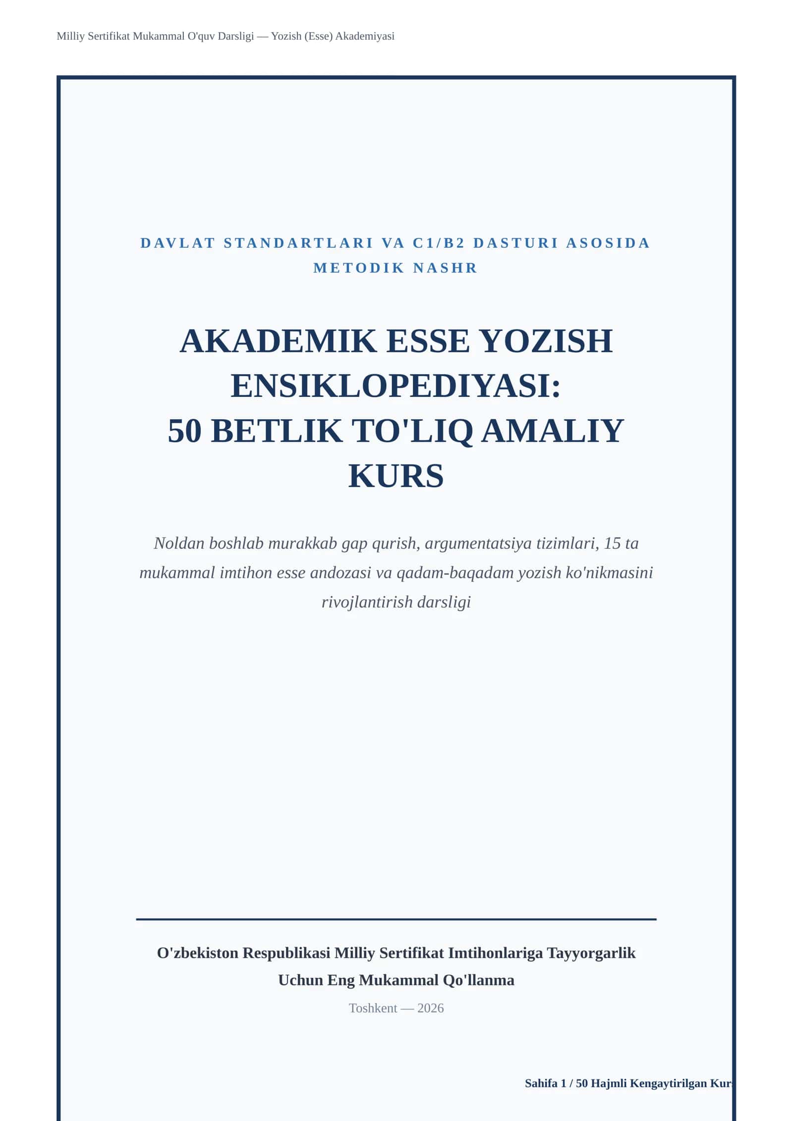 Esse yozishni mukammal oʻrganish 0 dan namunalar bilan