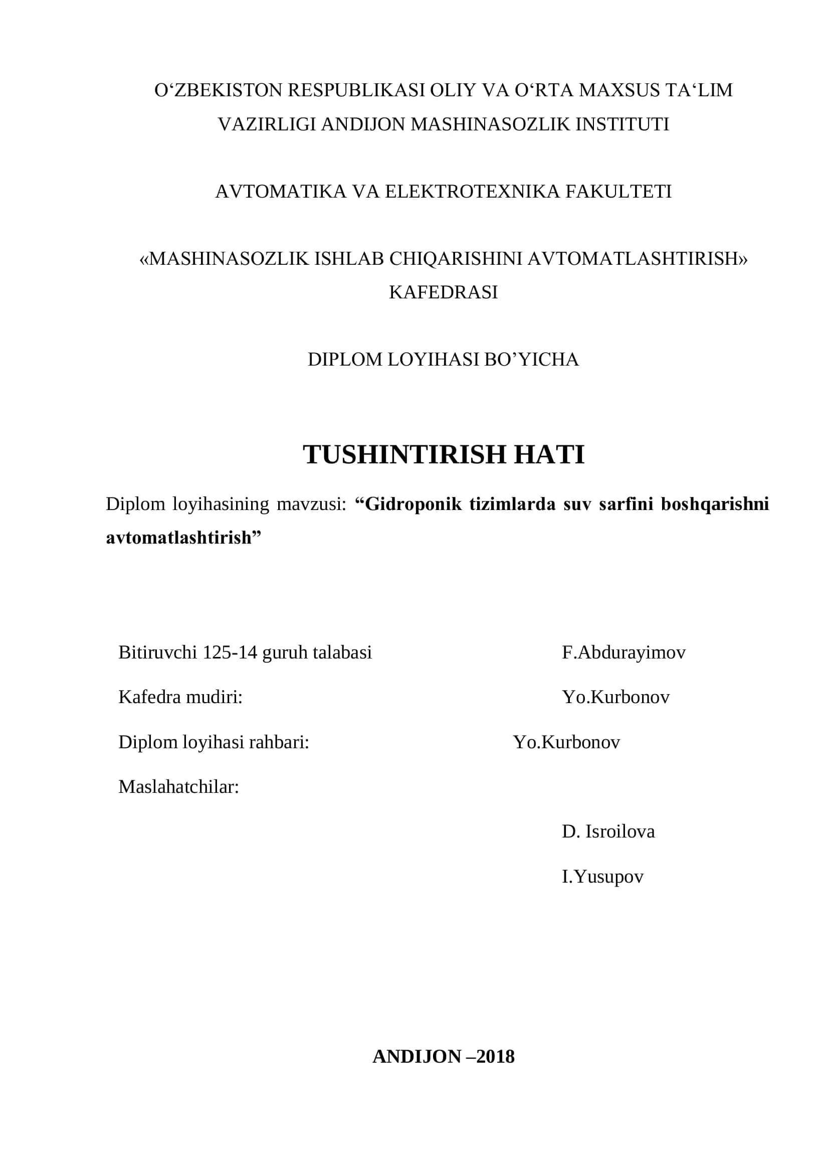 Gidroponik tizimlarda suv sarfini boshqarishni avtomatlashtirish