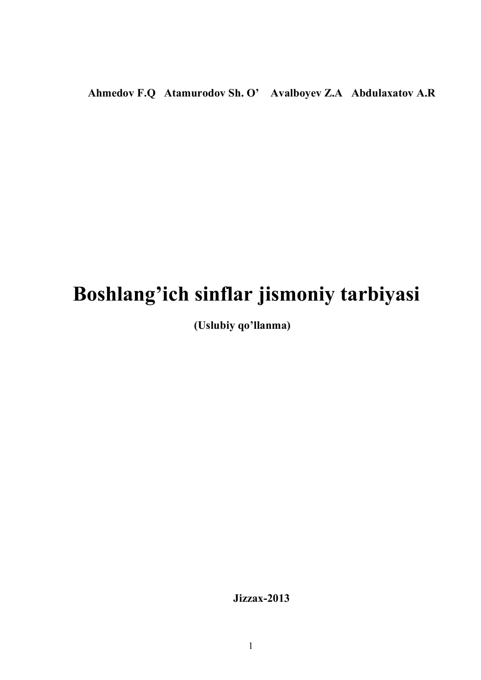 Boshlang’ich sinflar jismoniy tarbiyasi (Uslubiy qo’llanma)