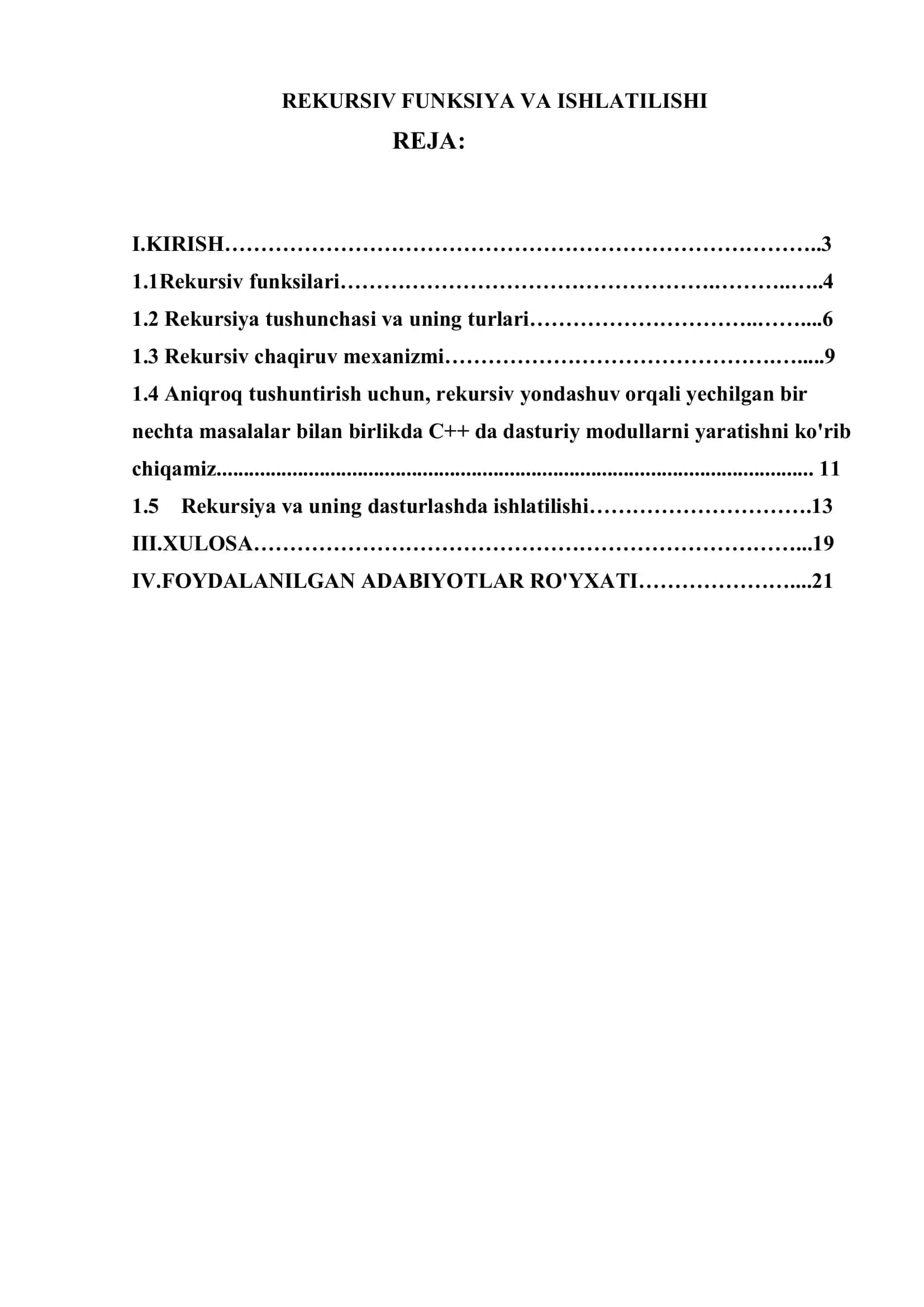 REKURSIV FUNKSIYA VA ISHLATILISHI