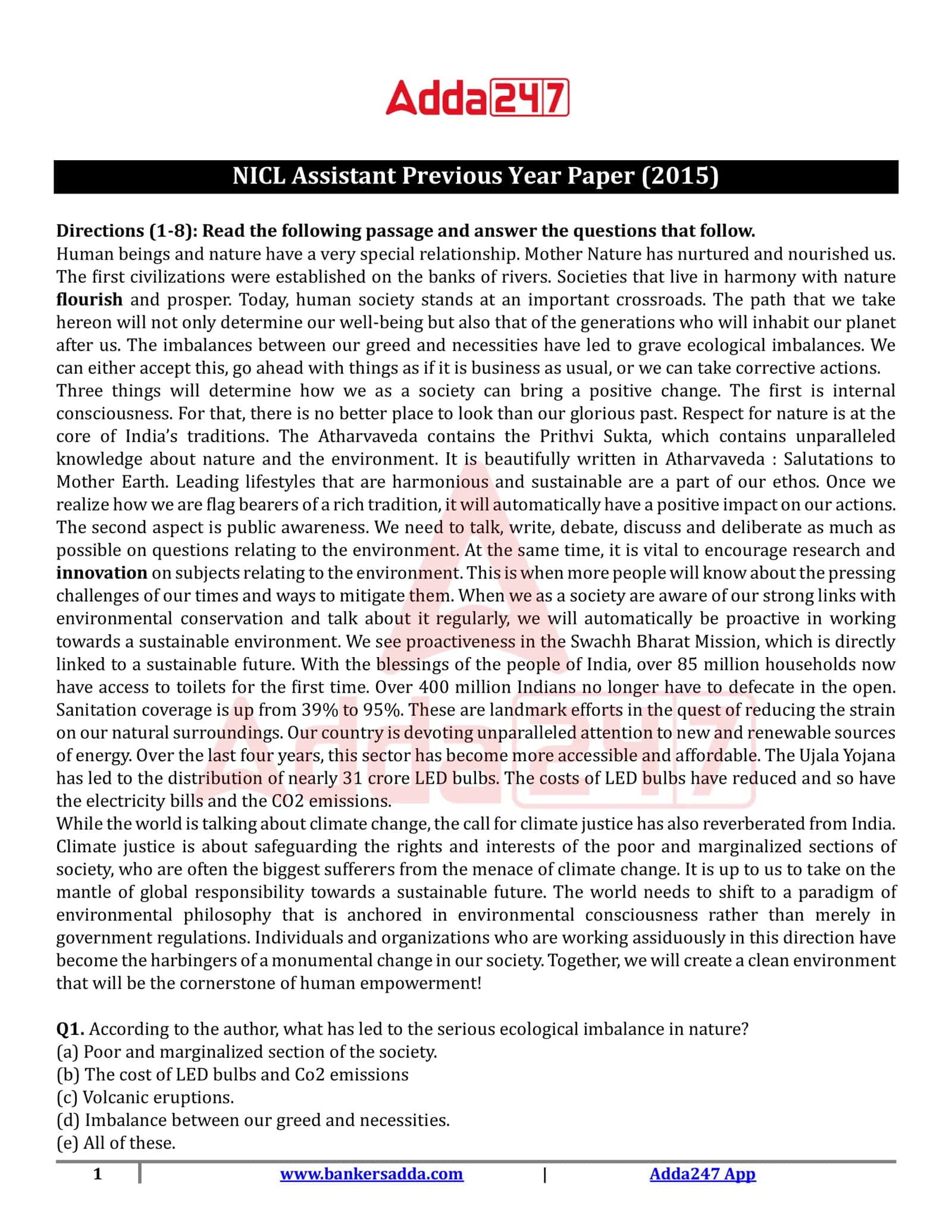 NICL Assistant Previous Year Paper (2015)