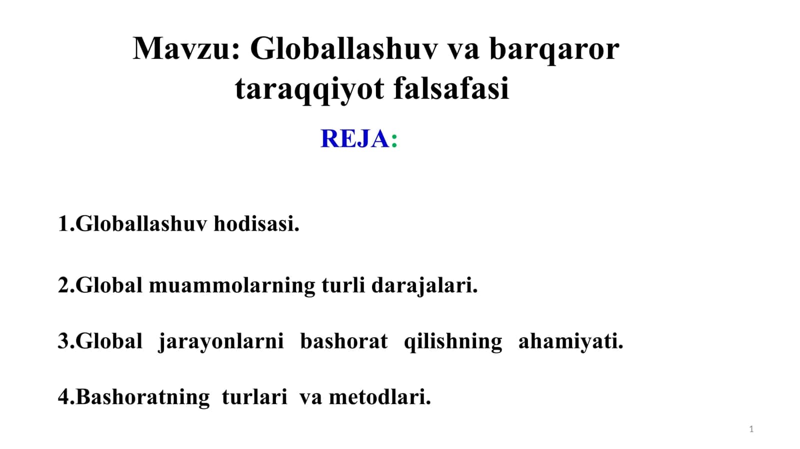 Globallashuv va barqaror taraqqiyot falsafasi