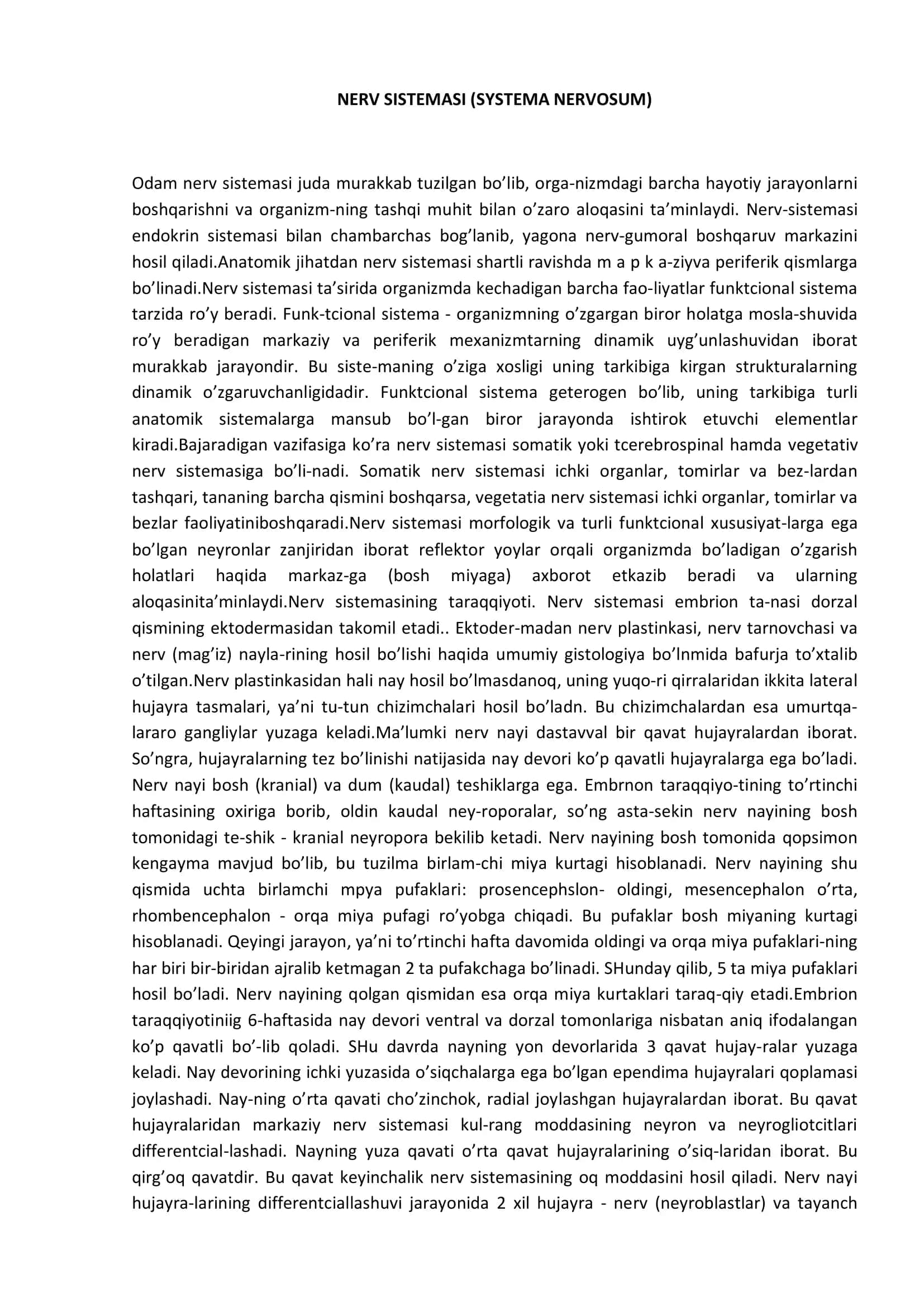 NERV SISTEMASI (SYSTEMA NERVOSUM)