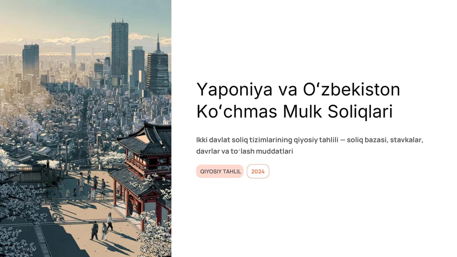 Yaponiya va Oʻzbekiston Koʻchmas Mulk Soliqlari