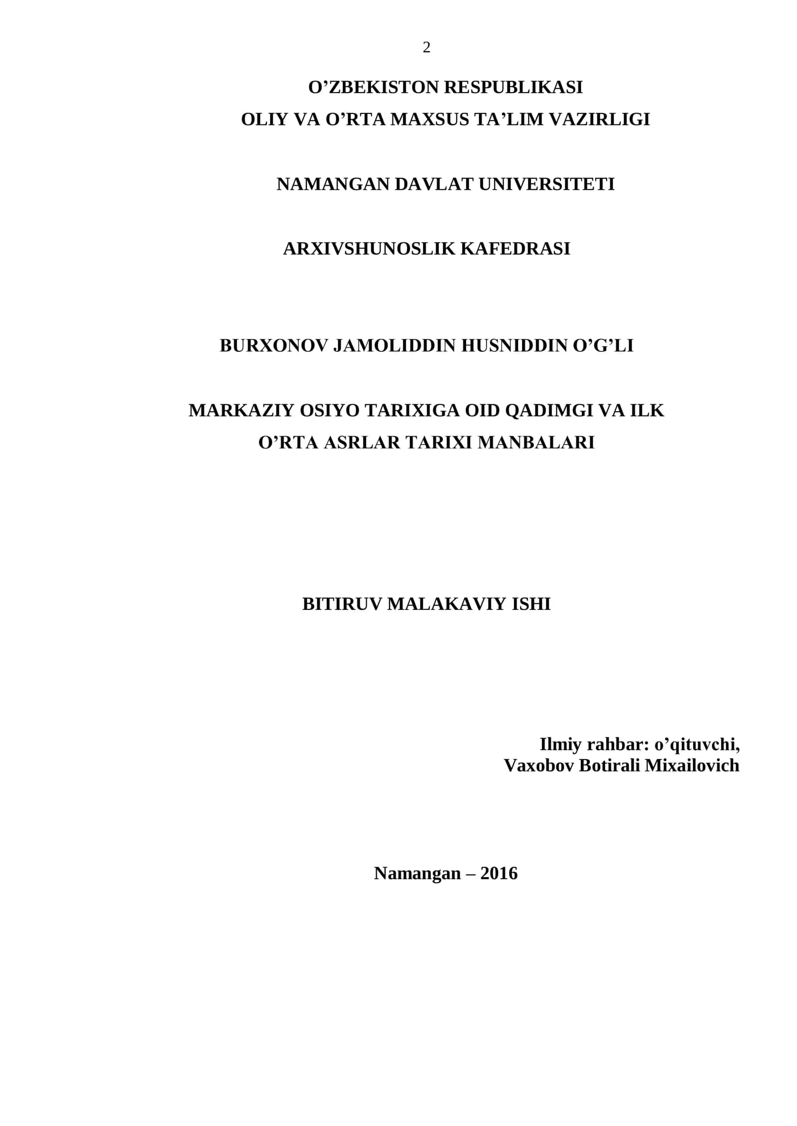 MARKAZIY OSIYO TARIXIGA OID QADIMGI VA ILK O’RTA ASRLAR TARIXI MANBALARI