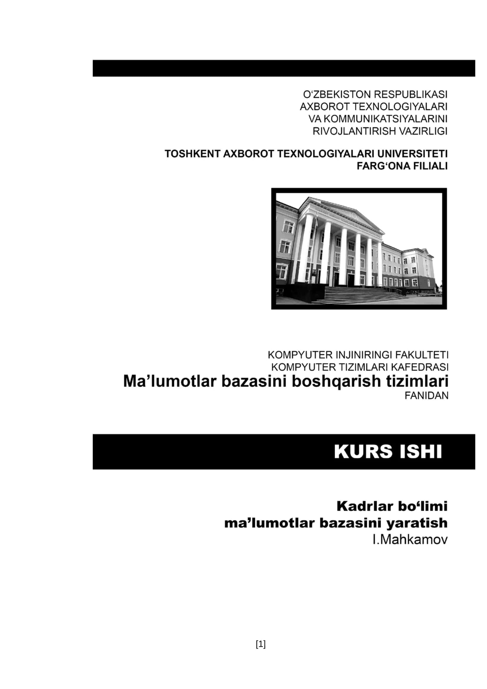 Kadrlar bo’limini ma’lumotlar bazasini avtomatlashtirish