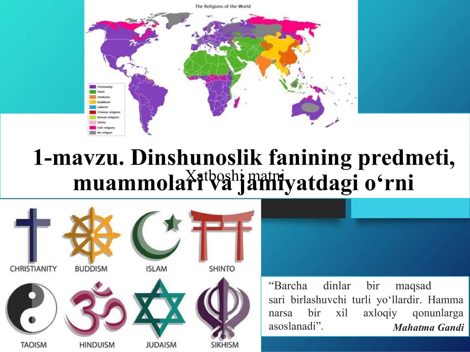 Dinshunoslik fanining predmeti, 
muammolari va jamiyatdagi o‘rni