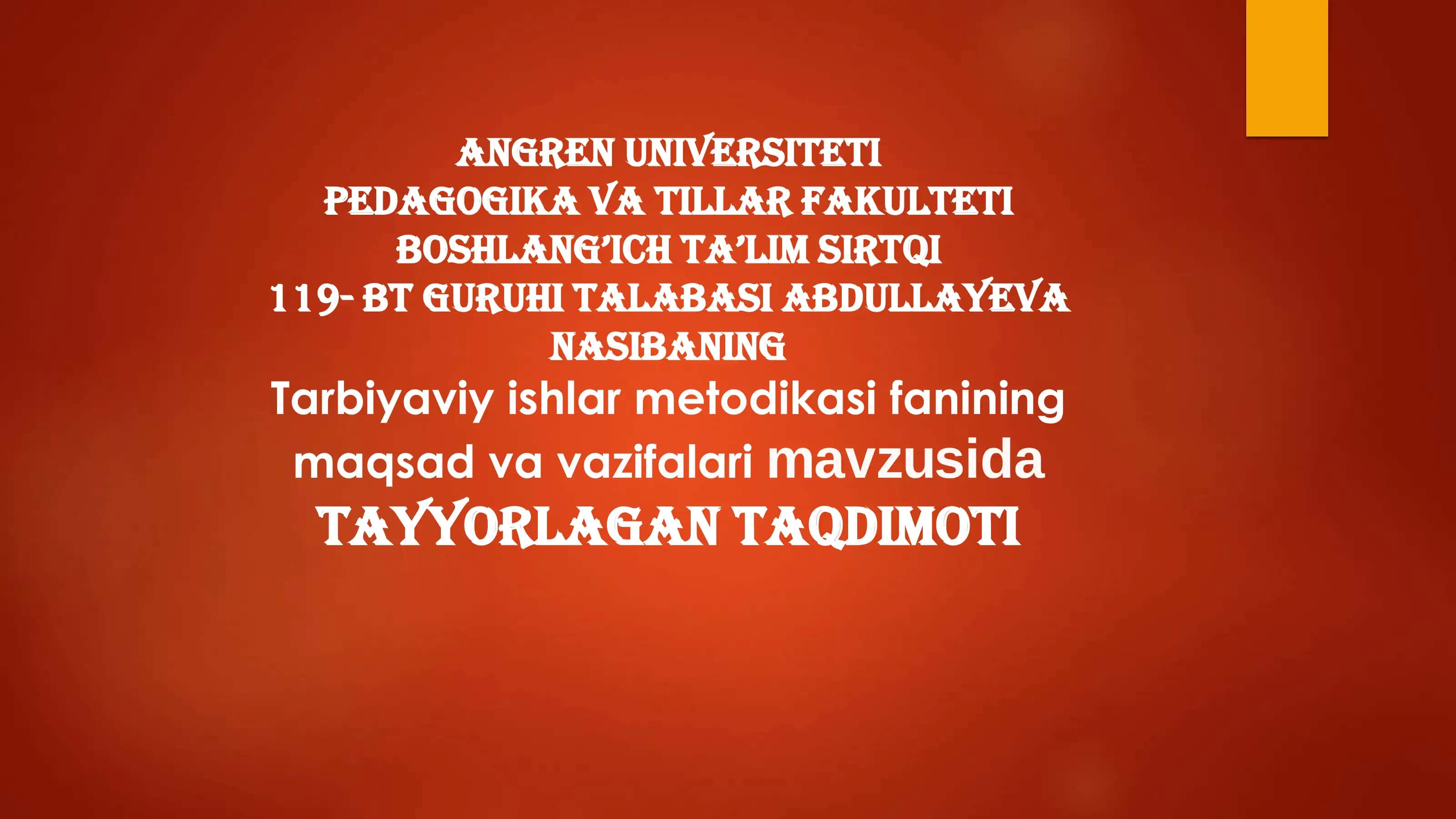 Tarbiyaviy ishlar metodikasi