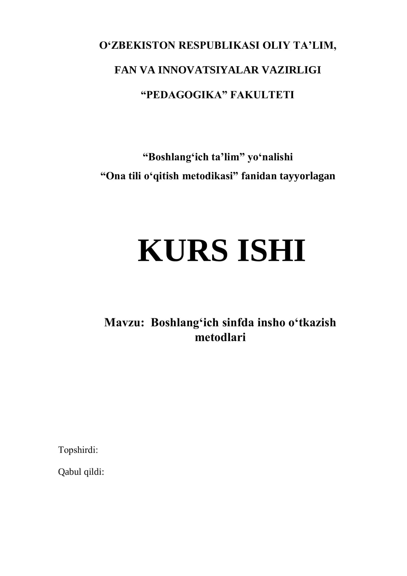 Boshlang'ich sinfda insho o'tkazish metodlari