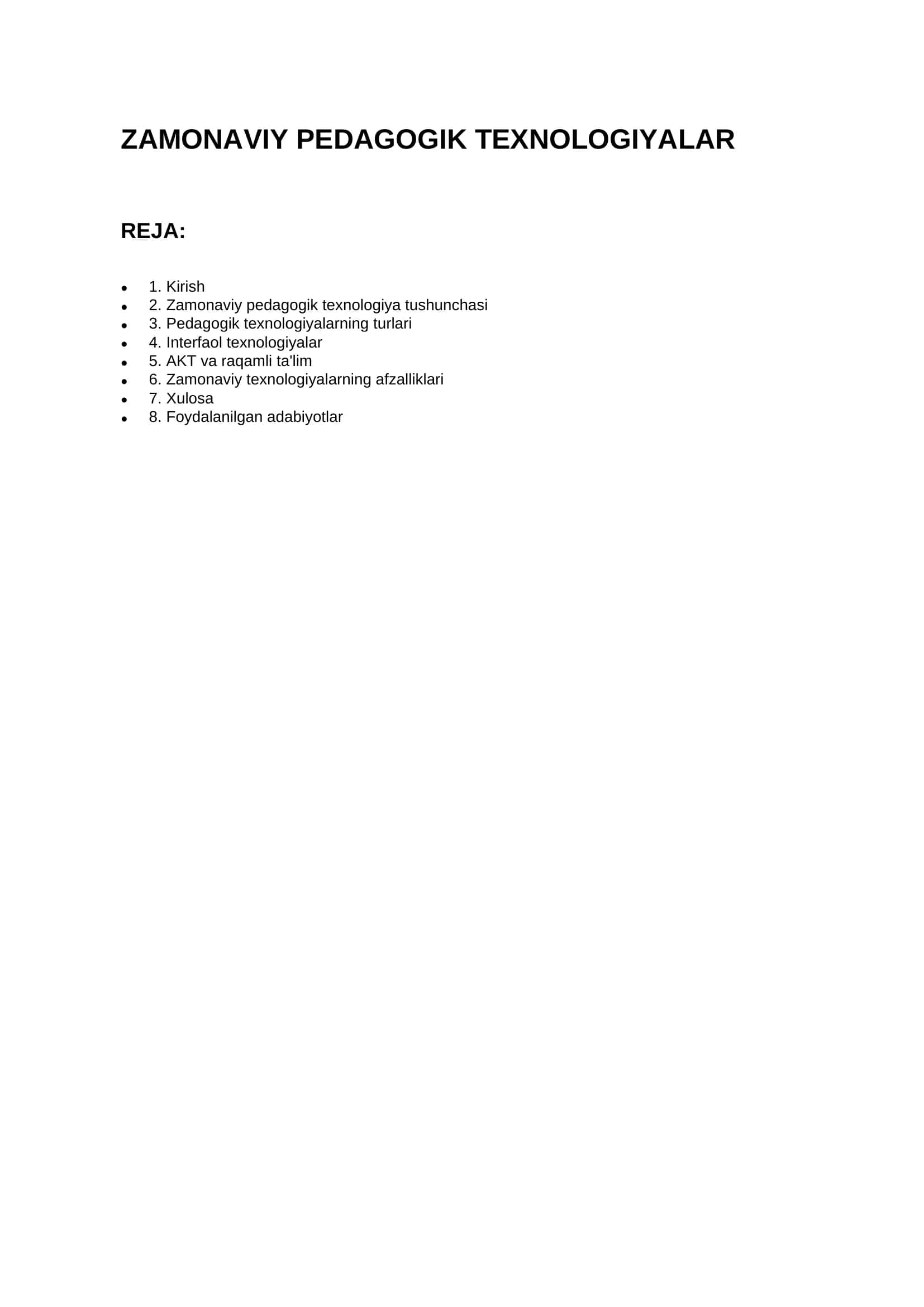 ZAMONAVIY PEDAGOGIK TEXNOLOGIYALAR