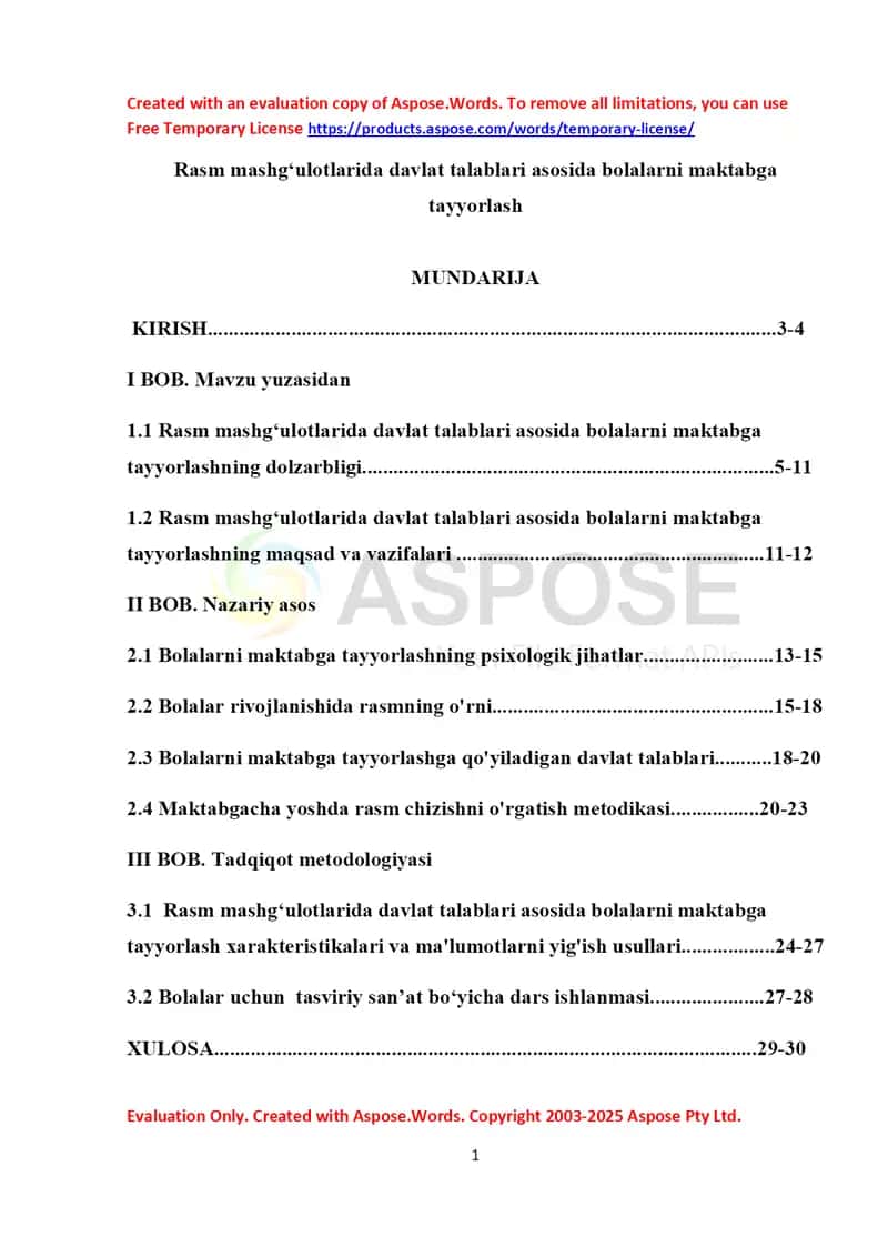 Rasm mashgʻulotlarida davlat talablari asosida bolalarni maktabga tayyorlash