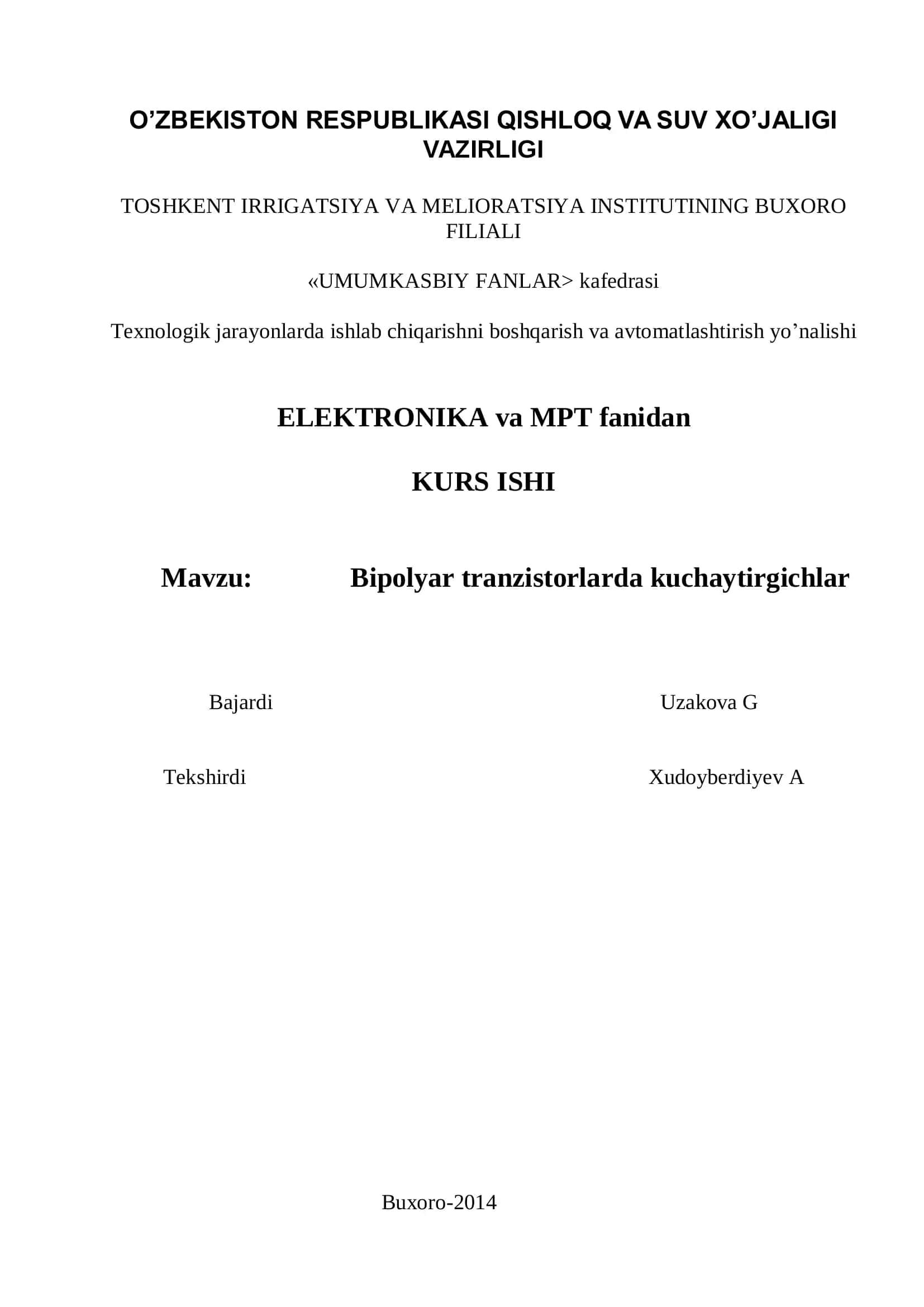 Bipolyar tranzistorlarda kuchaytirgichlar