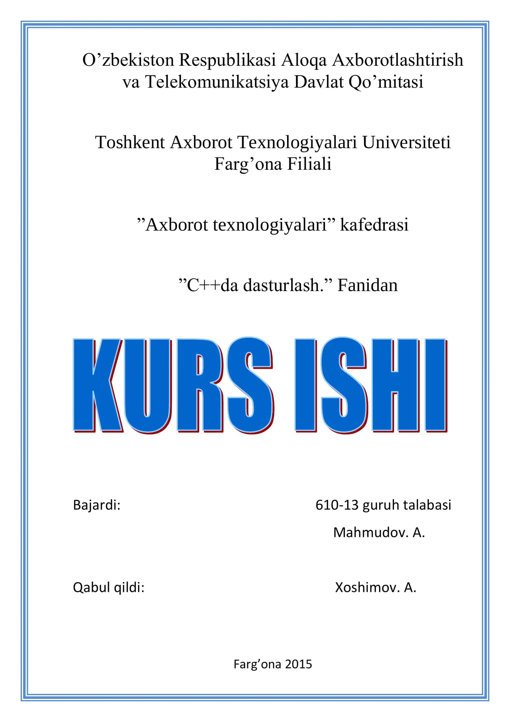 Sug'urta holatlari axborot-qidiruv dasturini yaratish