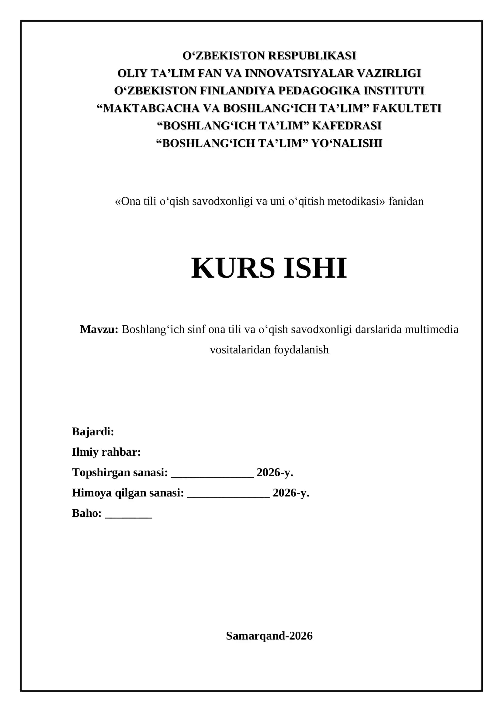 Ona tili o‘qish savodxonligi va uni o‘qitish metodikasi