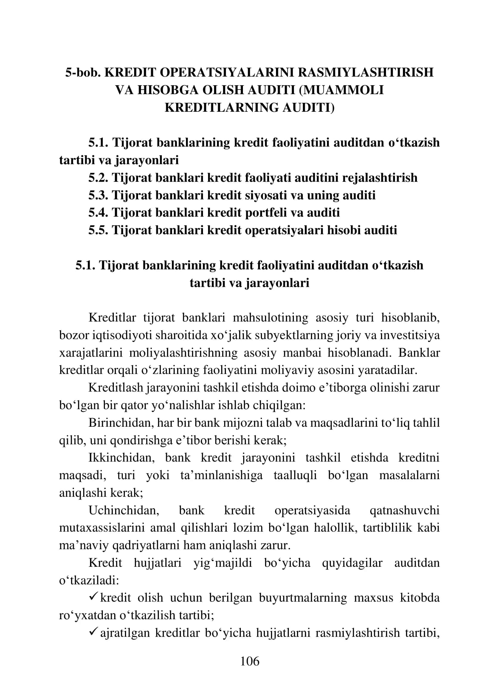 KREDIT OPERATSIYALARINI RASMIYLASHTIRISH VA HISOBGA OLISH AUDITI