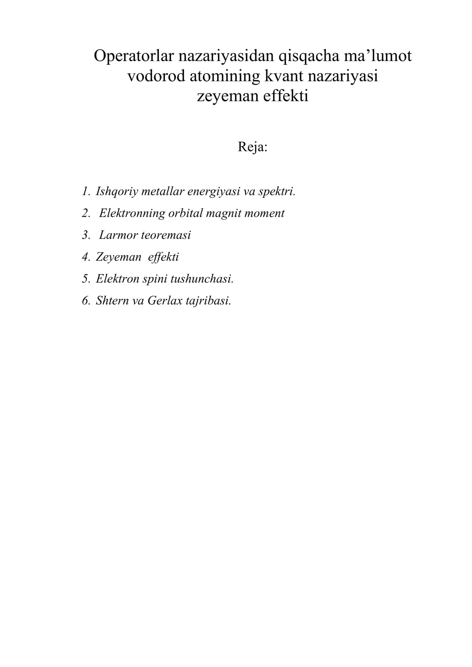 Operatorlar nazariyasidan qisqacha ma’lumot