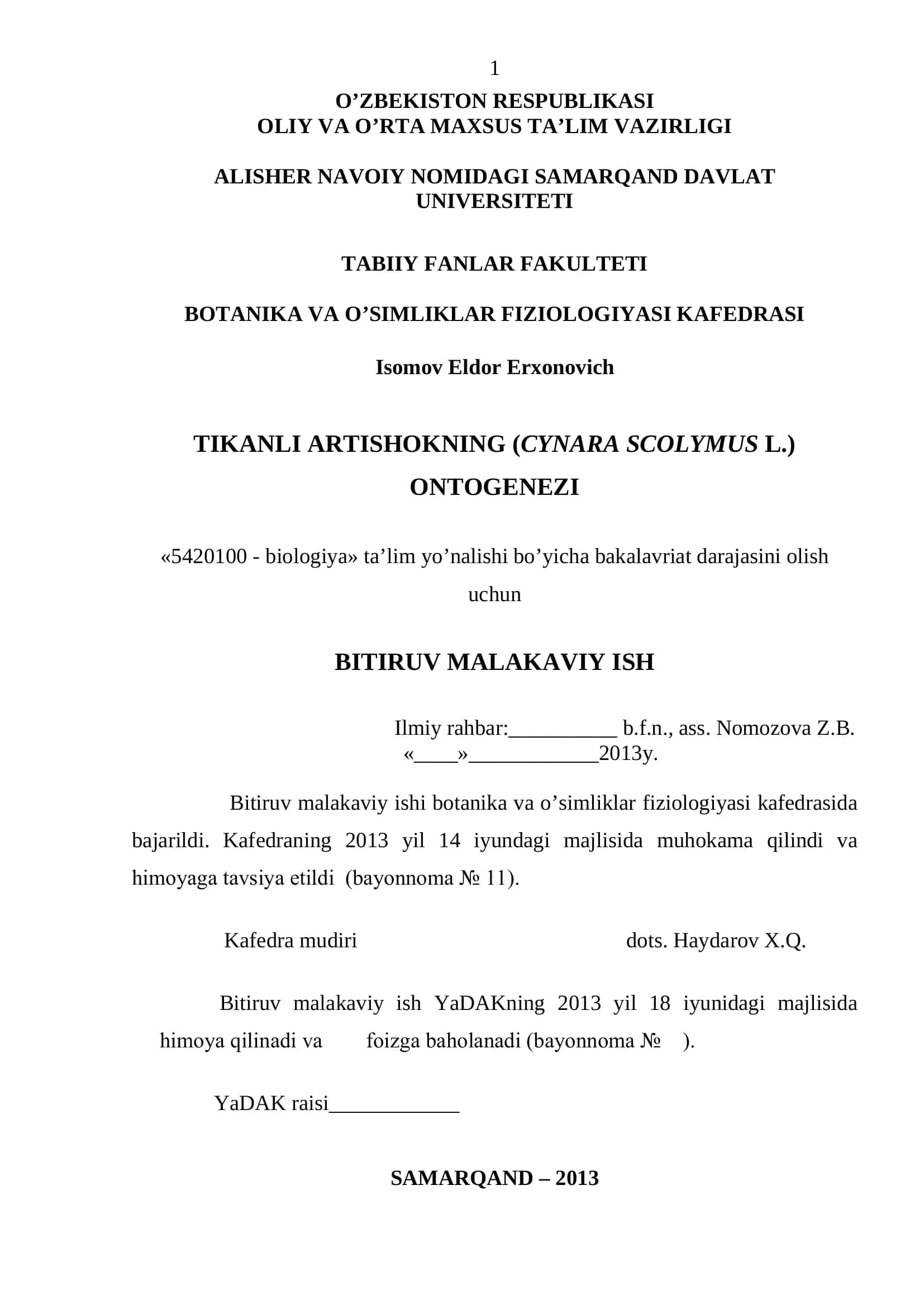 Tikkanli artishokning ontogenezi