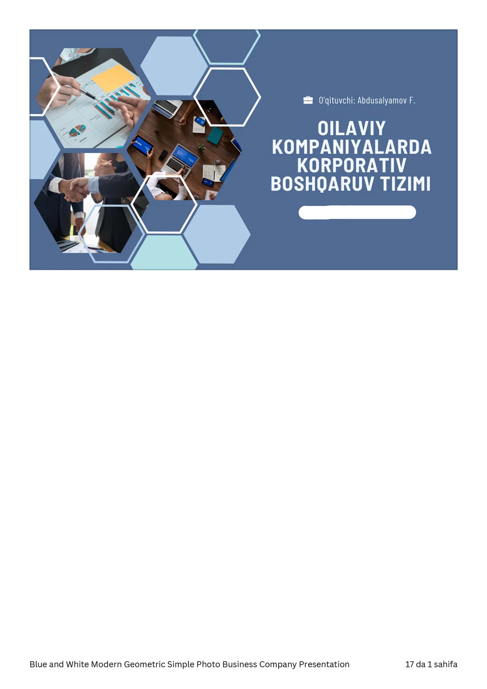 Oilaviy kompaniyalarda korporativ boshqaruv tizimi