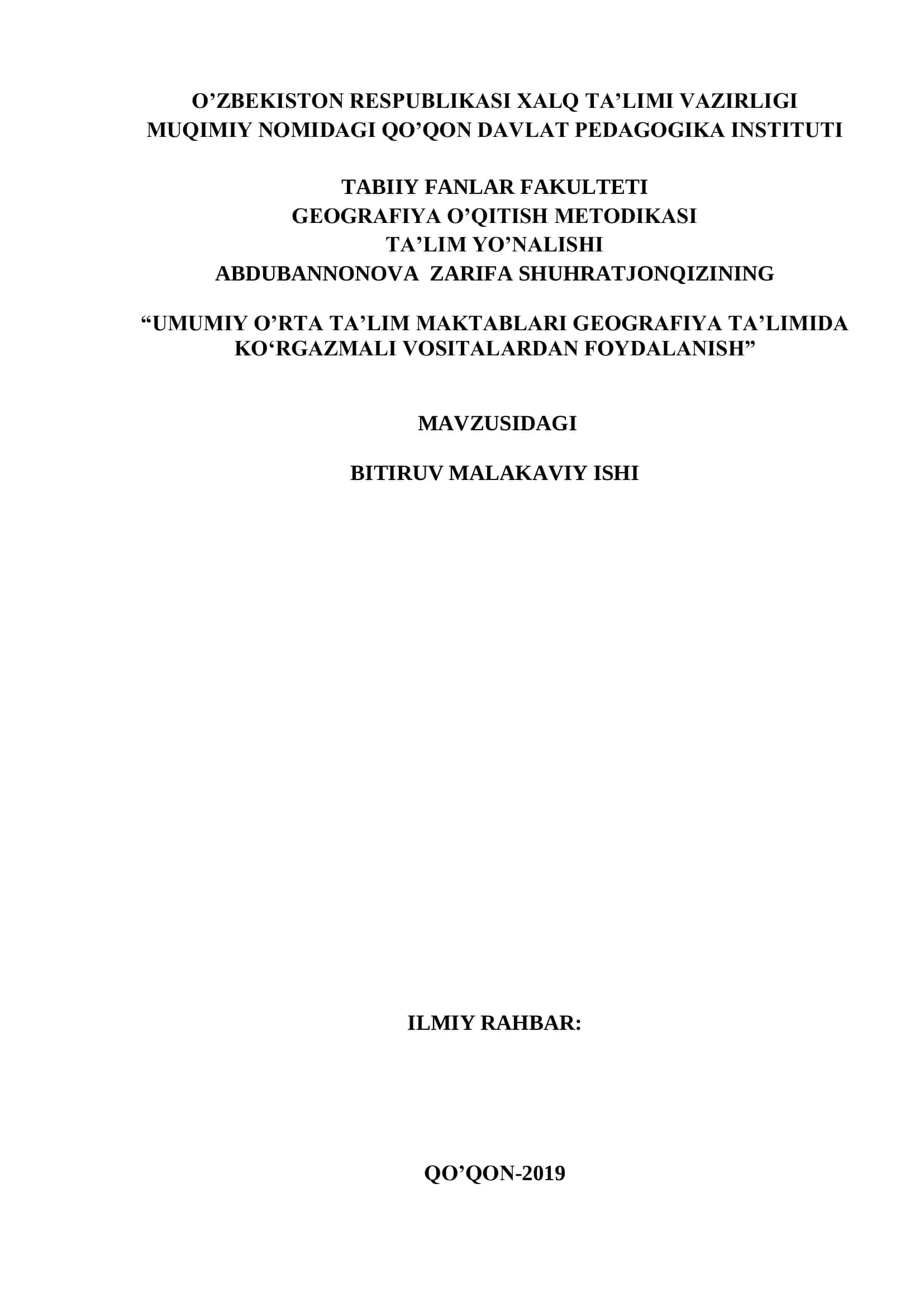 GEOGRAFIYA O‟QITISH METODIKASI