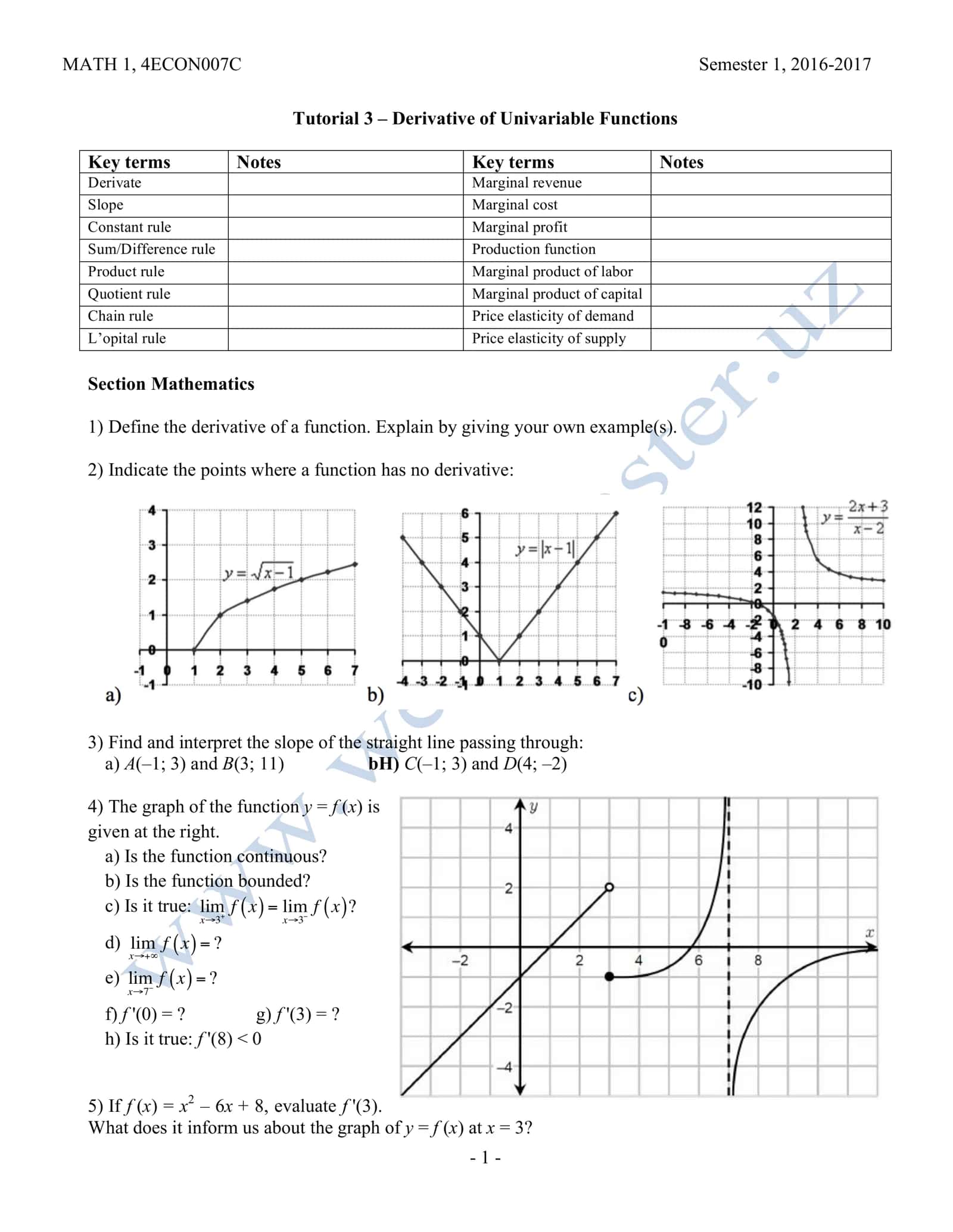 MATH 1, 4ECON007C