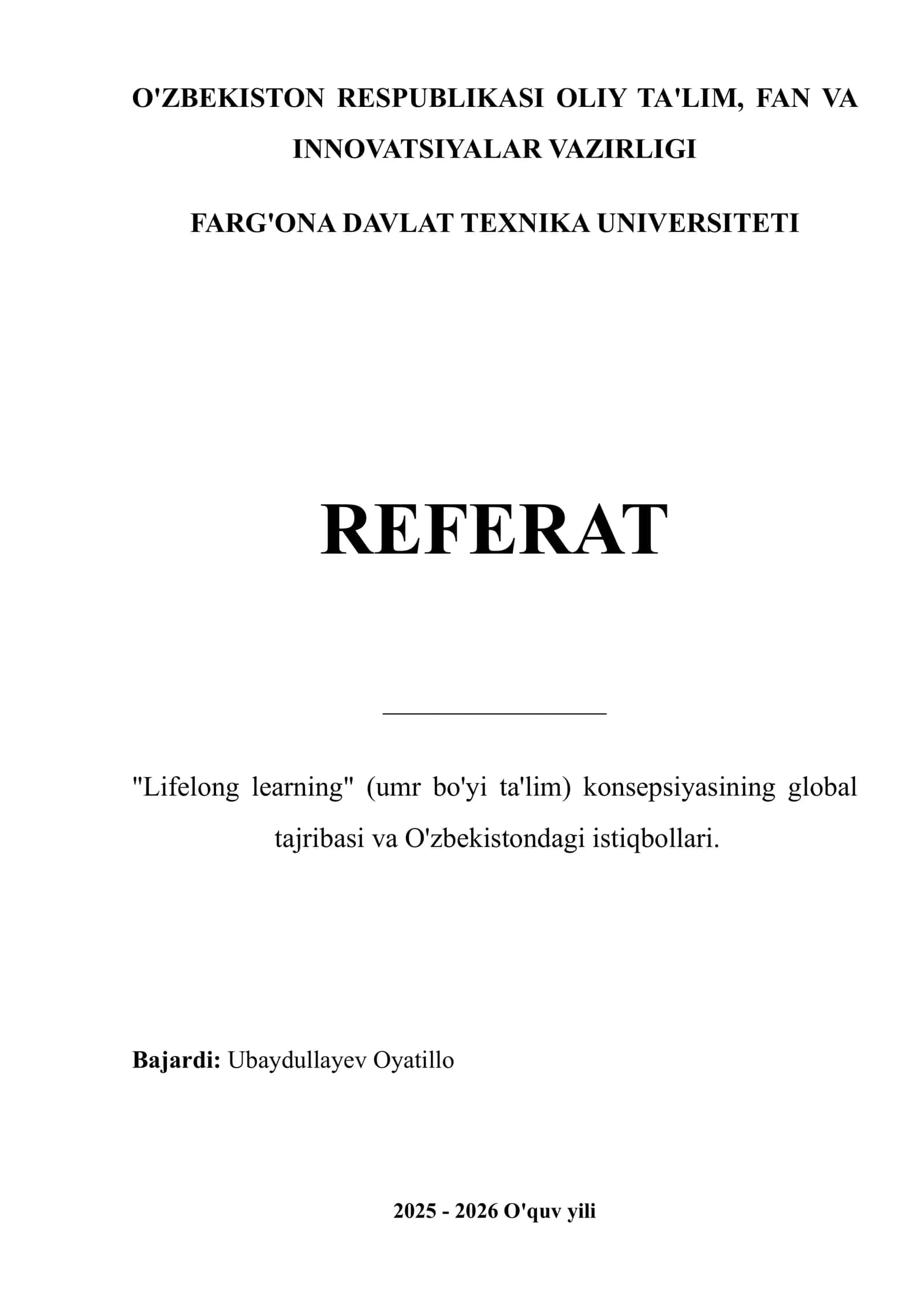 Lifelong Learning (Umr bo'yi ta'lim)