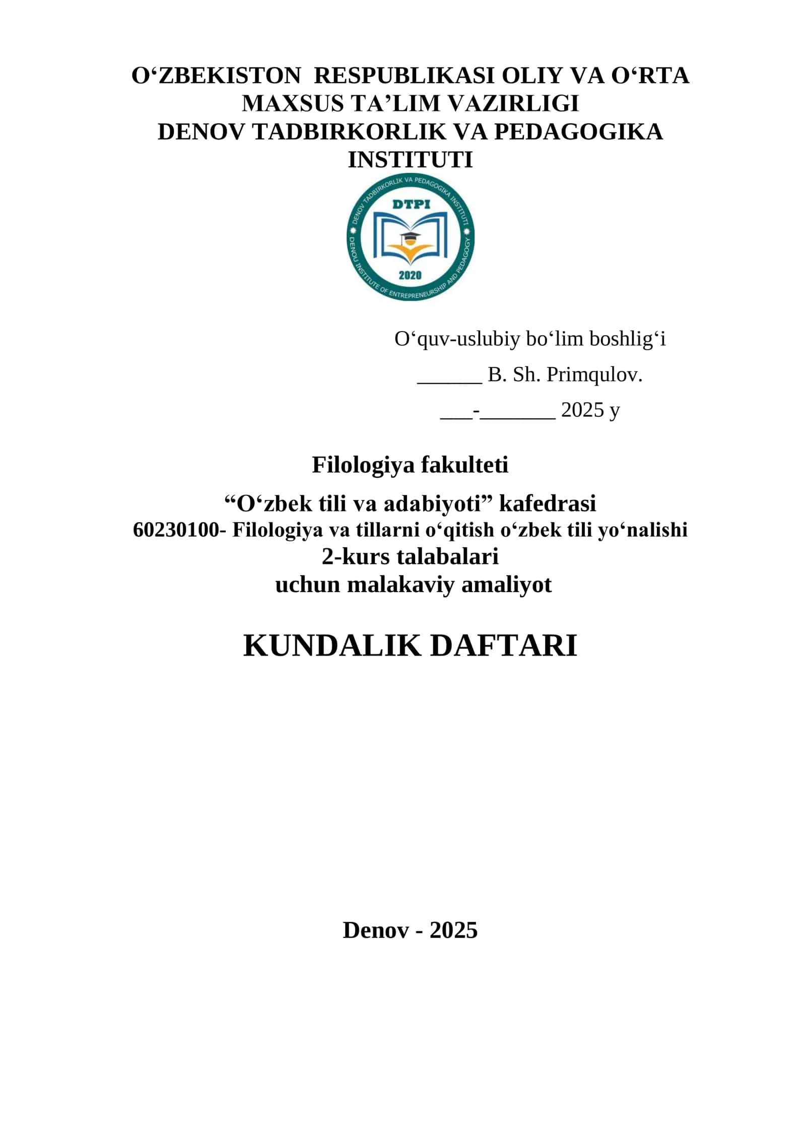 malakaviy amaliyot kundalikdaftari. KUNDALIK DAFTARI