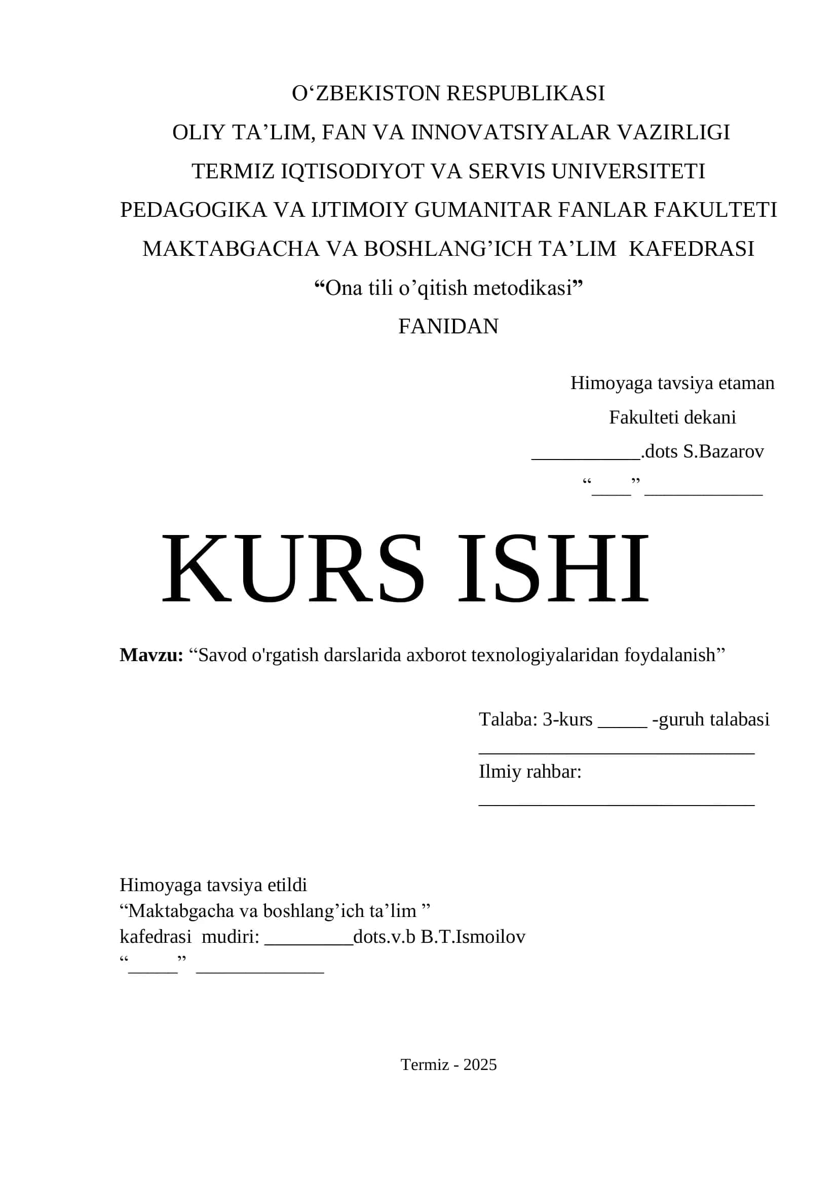 SAVOD O'RGATISH DARSLARIDA AXBOROT TEXNALOGIYALARIDAN FOYDALANISH