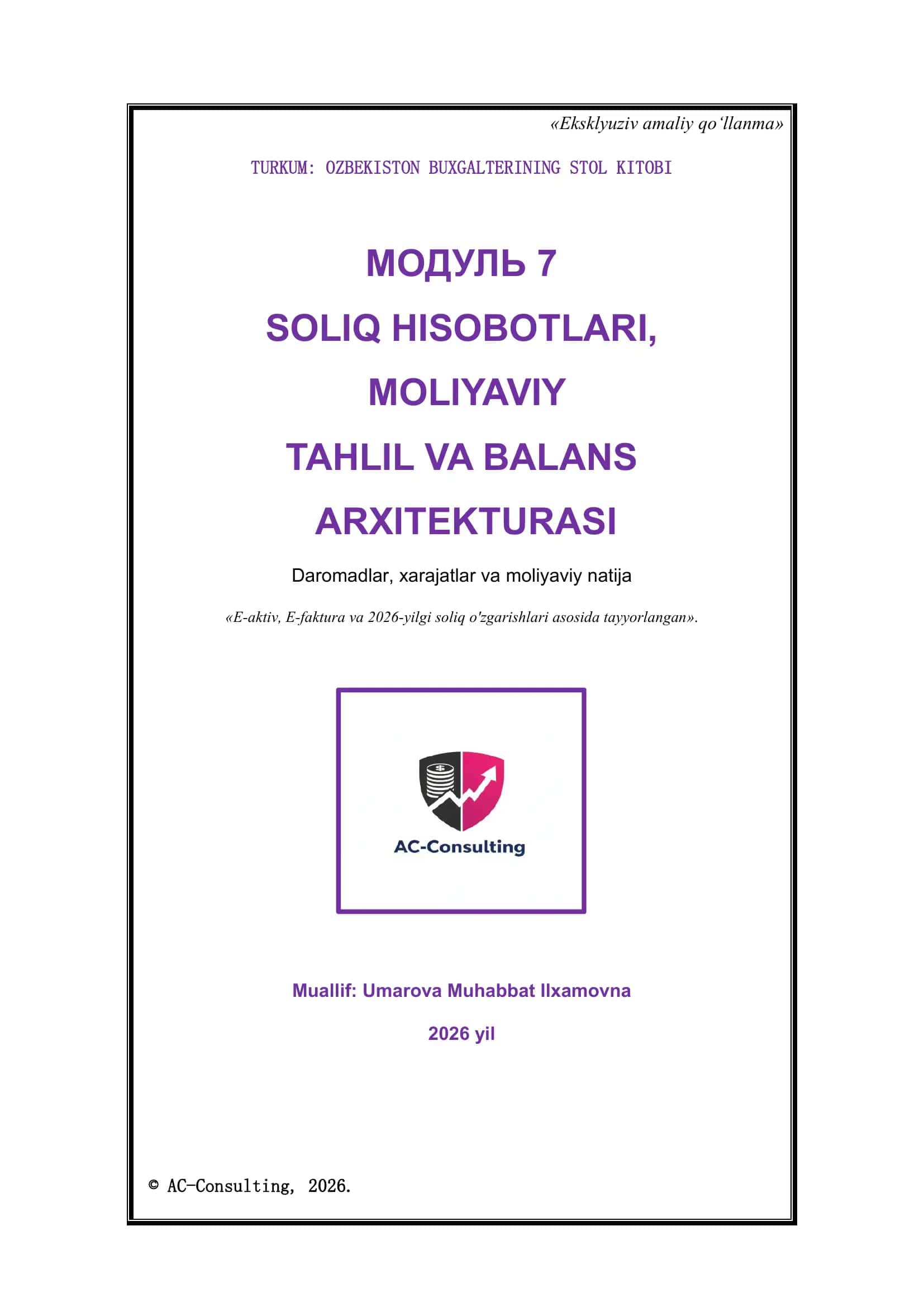 7-MODUL: KSA va KSM (0910 va 7210 schyotlar) – Professional daraja