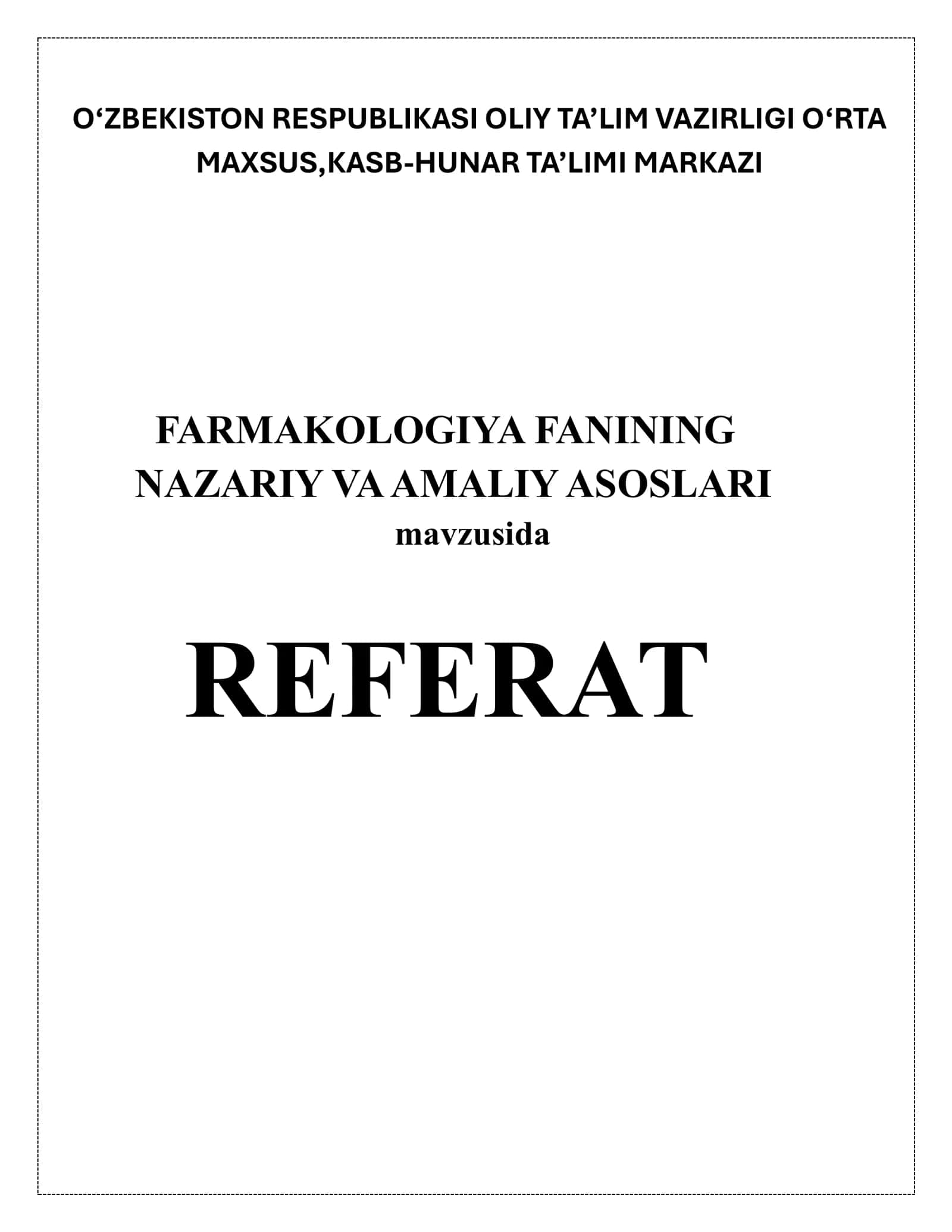 Farmakologiyaning nazariy va amaliy asoslari