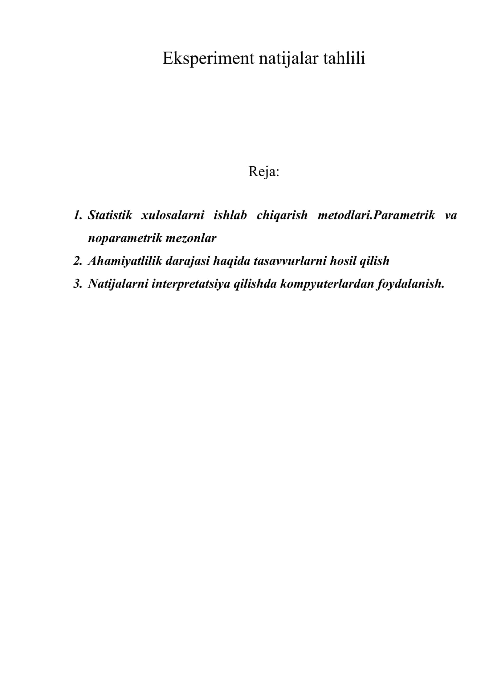 Eksperiment natijalar tahlili