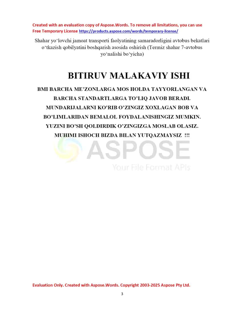 Shahar yo‘lovchi jamoat transporti faolyatining samaradorligini avtobus bekatlari o‘tkazish qobilyatini boshqarish asosida oshirish (Termiz shahar 7-avtobus yo‘nalishi bo‘yicha)