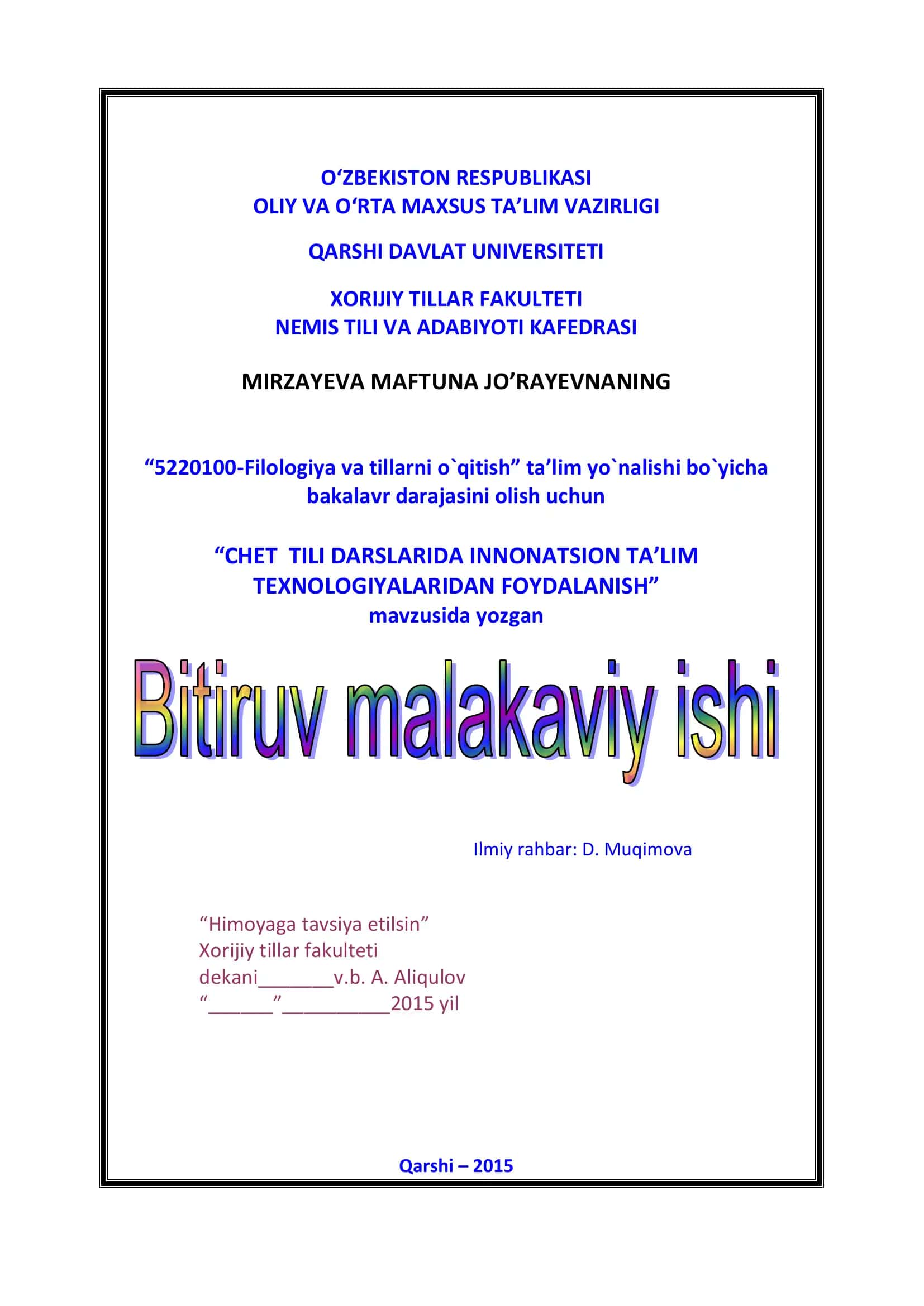 Chet tili darslarida innovatsion ta'lim