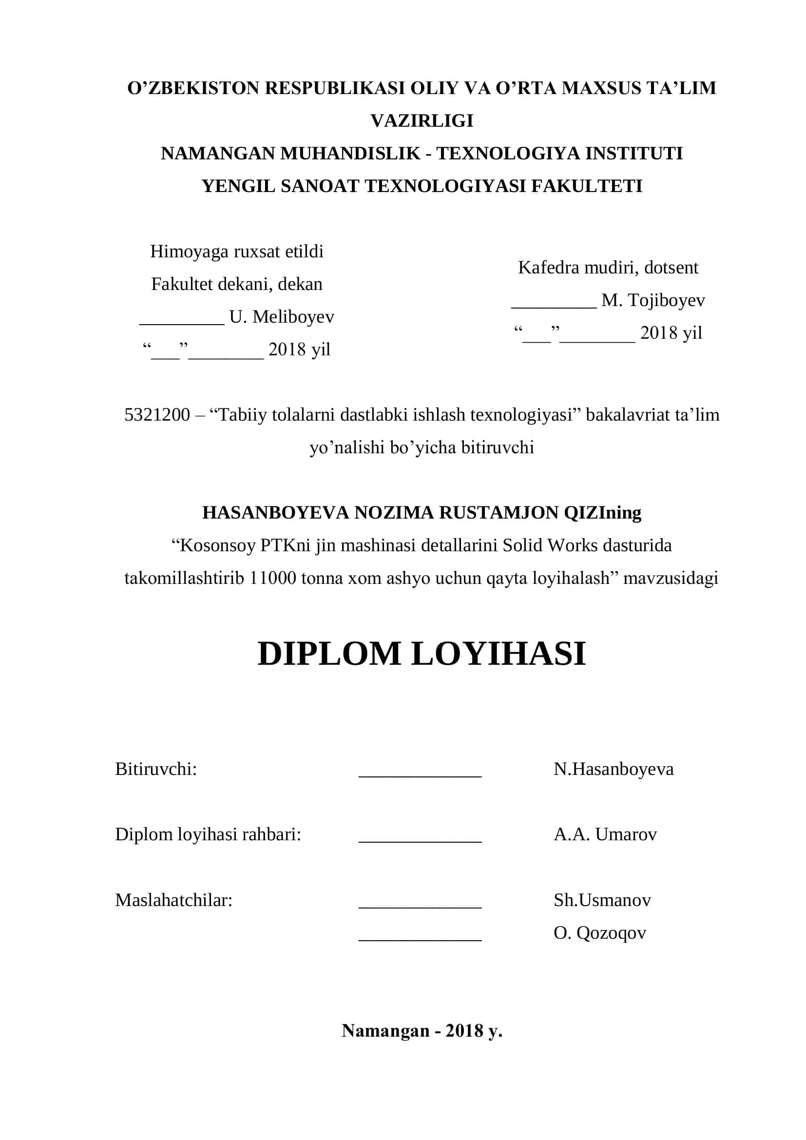 Tabiiy tolalarni dastlabki ishlash texnologiyasi