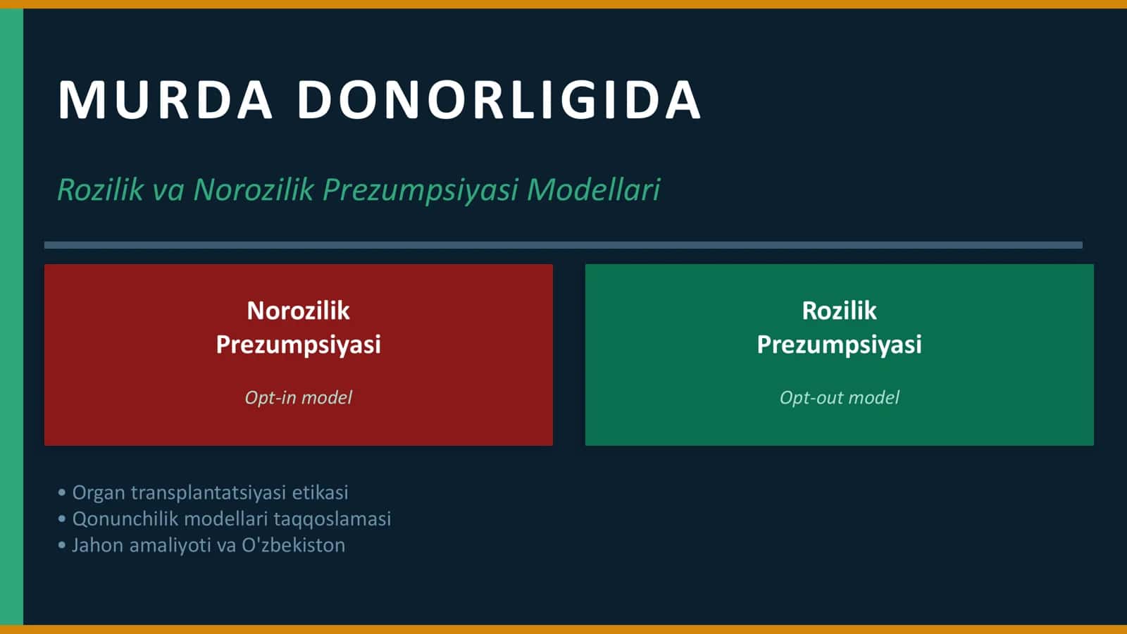 MURDA DONORLIGIDA Rozilik va Norozilik Prezumpsiyasi Modellari