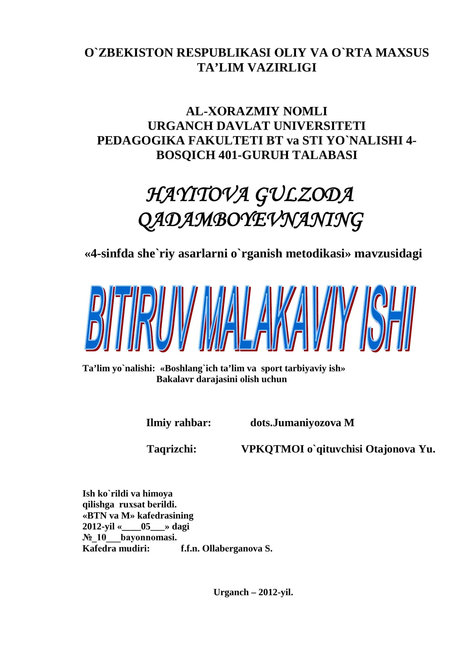 4-sinfda she`riy asarlarni o`rganish metodikasi