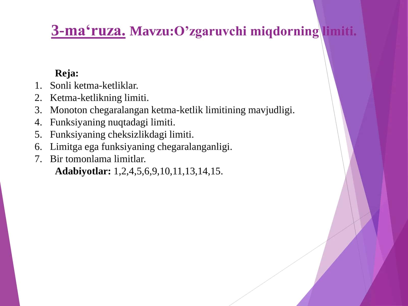 O’zgaruvchi miqdorning limiti