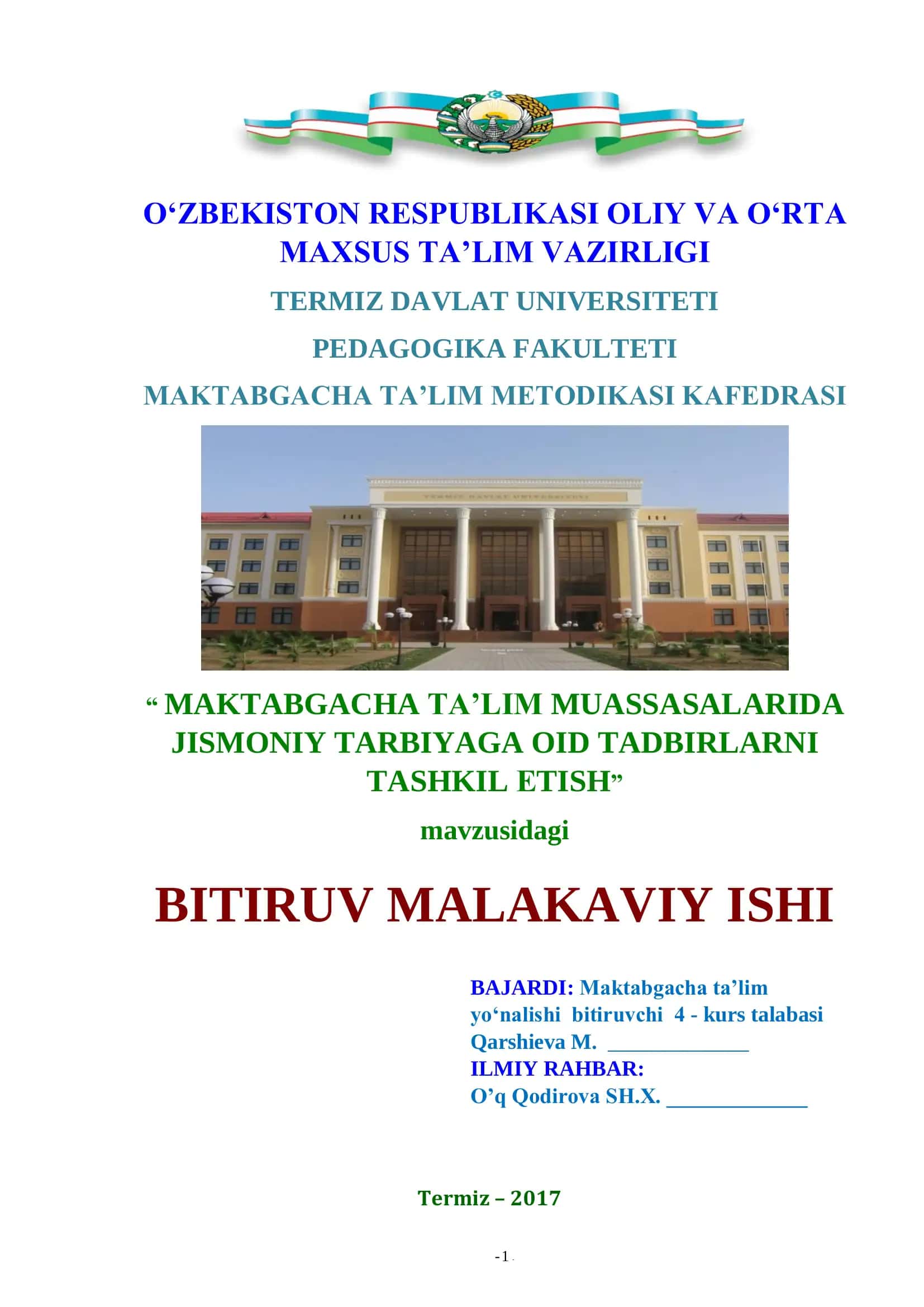 TADBIRLARNI TASHKIL ETISH