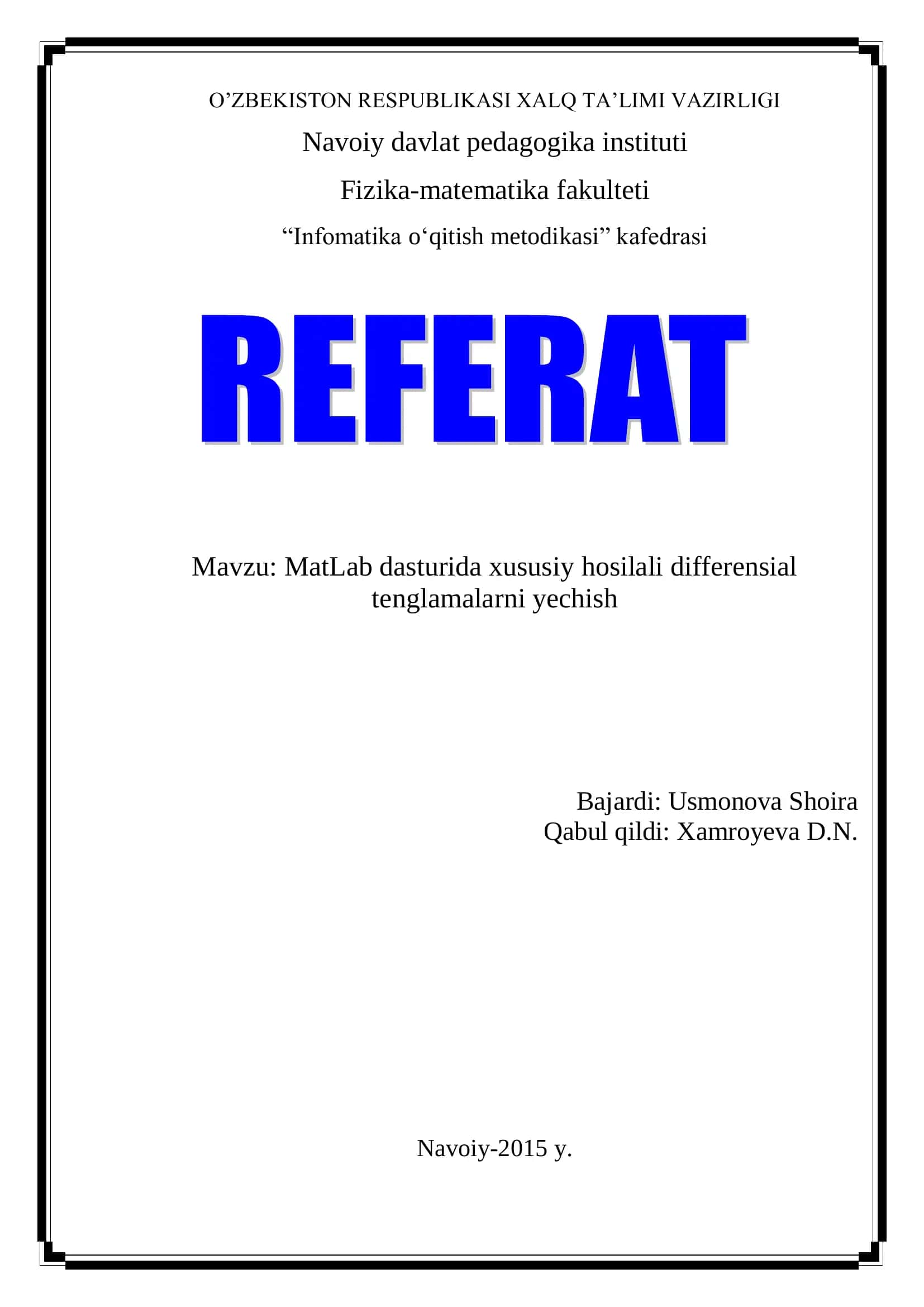 Infomatika o'qitish metodikasi