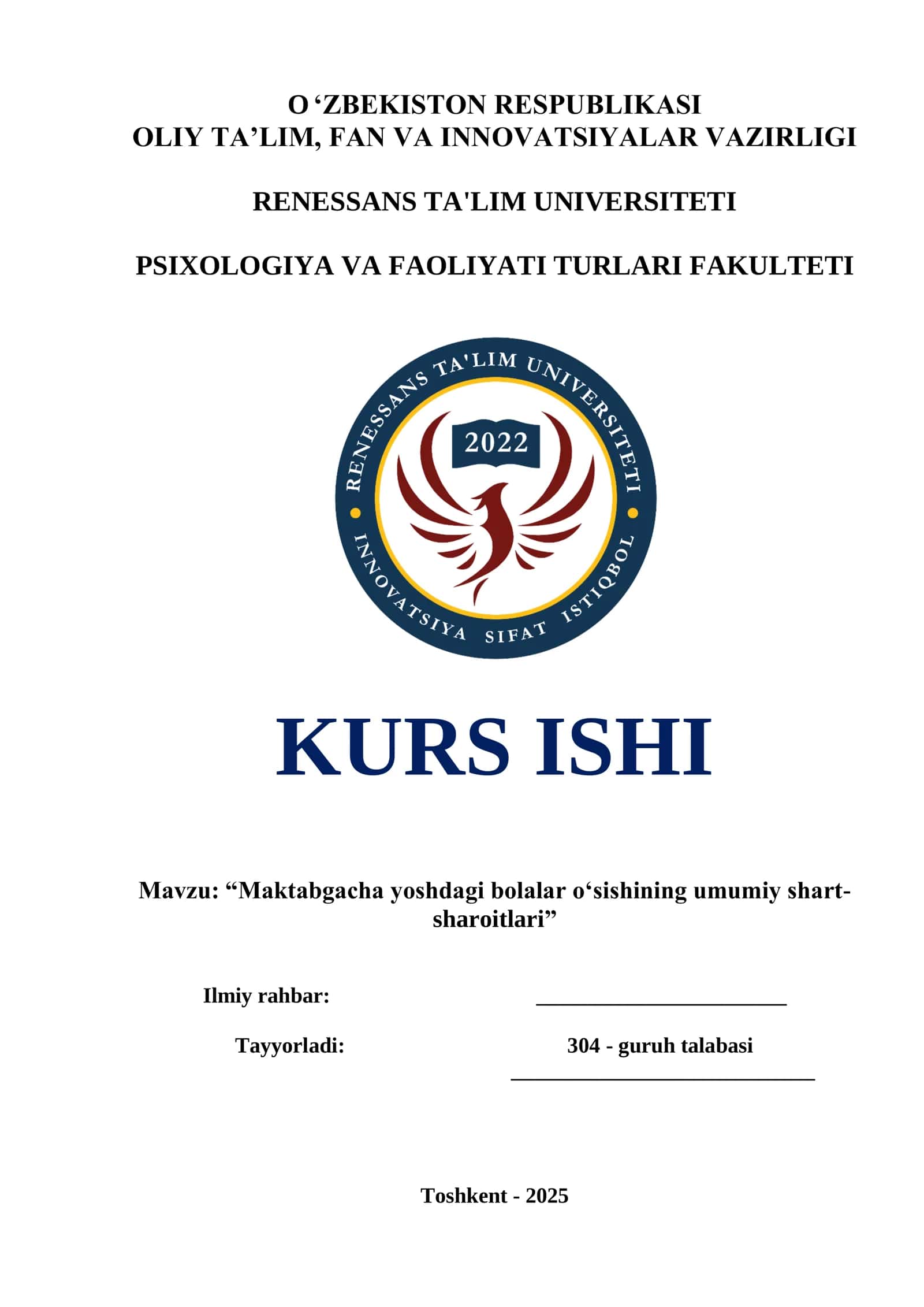 Maktabgacha yoshdagi bolalar o‘sishining umumiy shart-sharoitlari