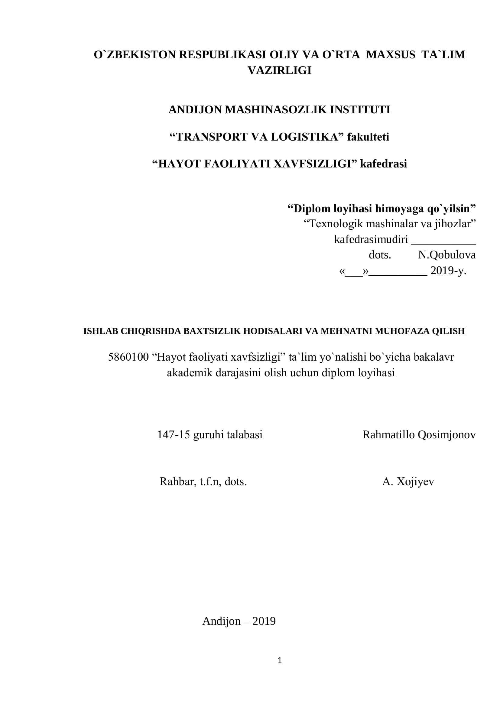 Texnologik mashinalar va jihozlar