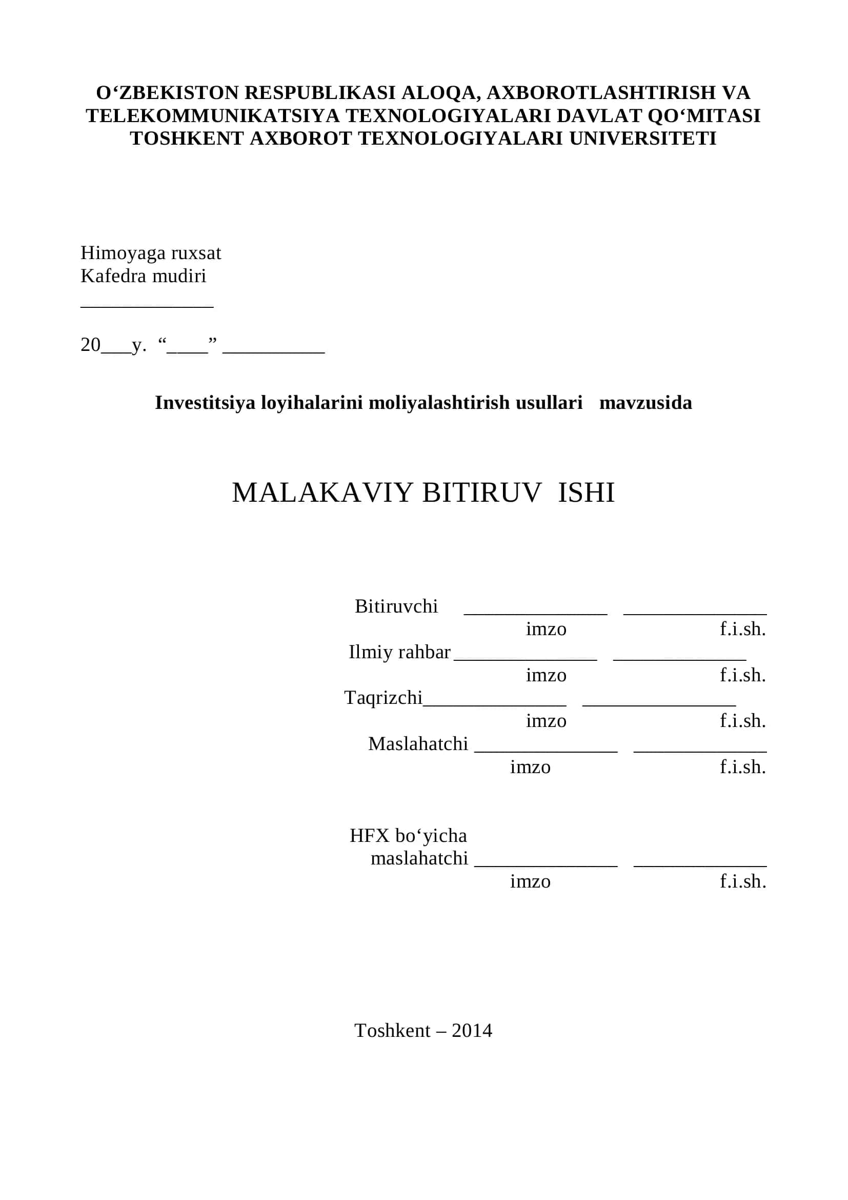 Investitsiya loyihalarini moliyalashtirish usullari