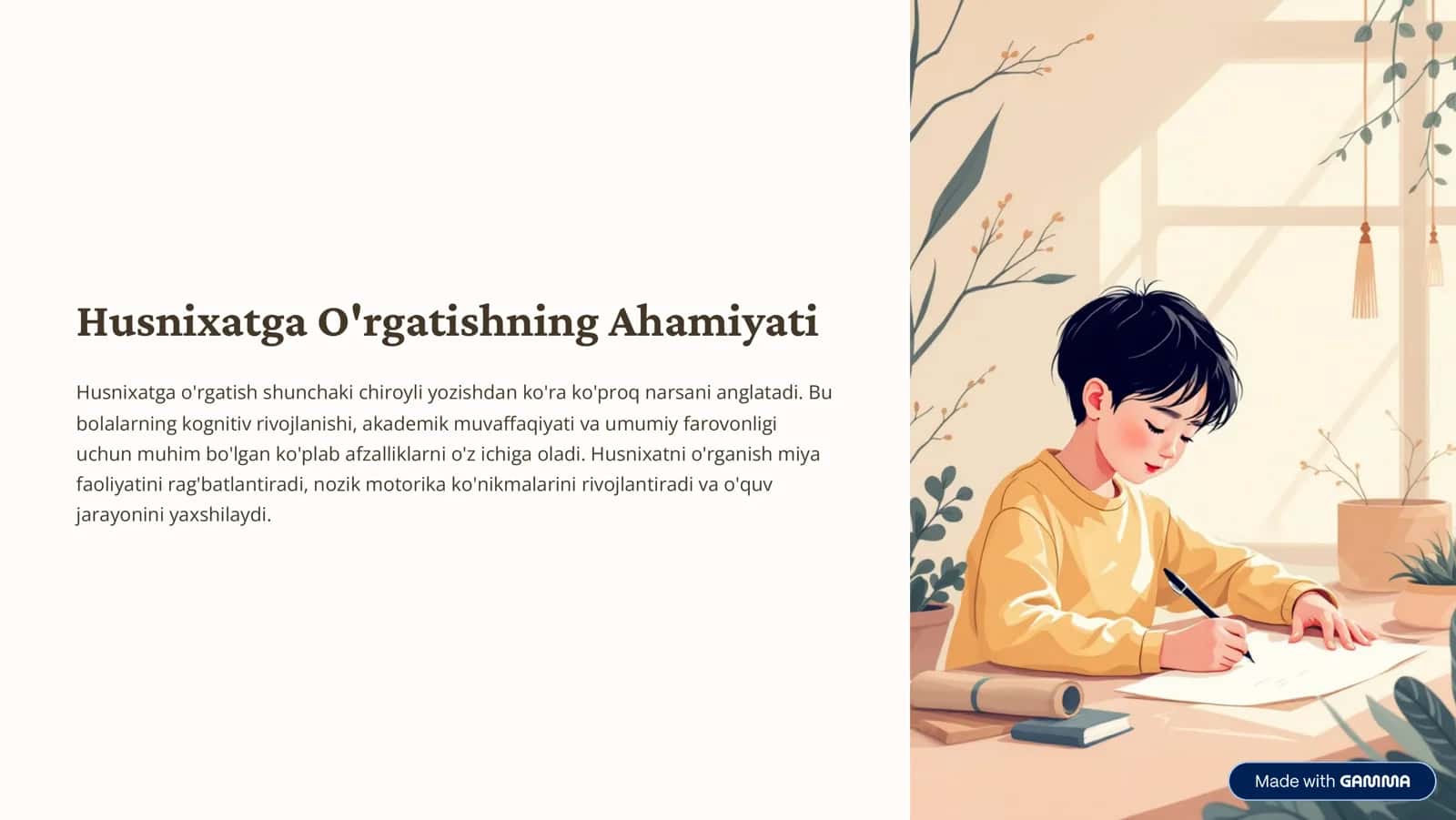 Husnixatga O'rgatishning Ahamiyati