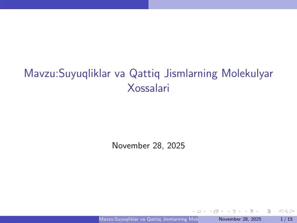 Suyuqliklar va Qattiq Jismlarning Molekulyar Xossalari
