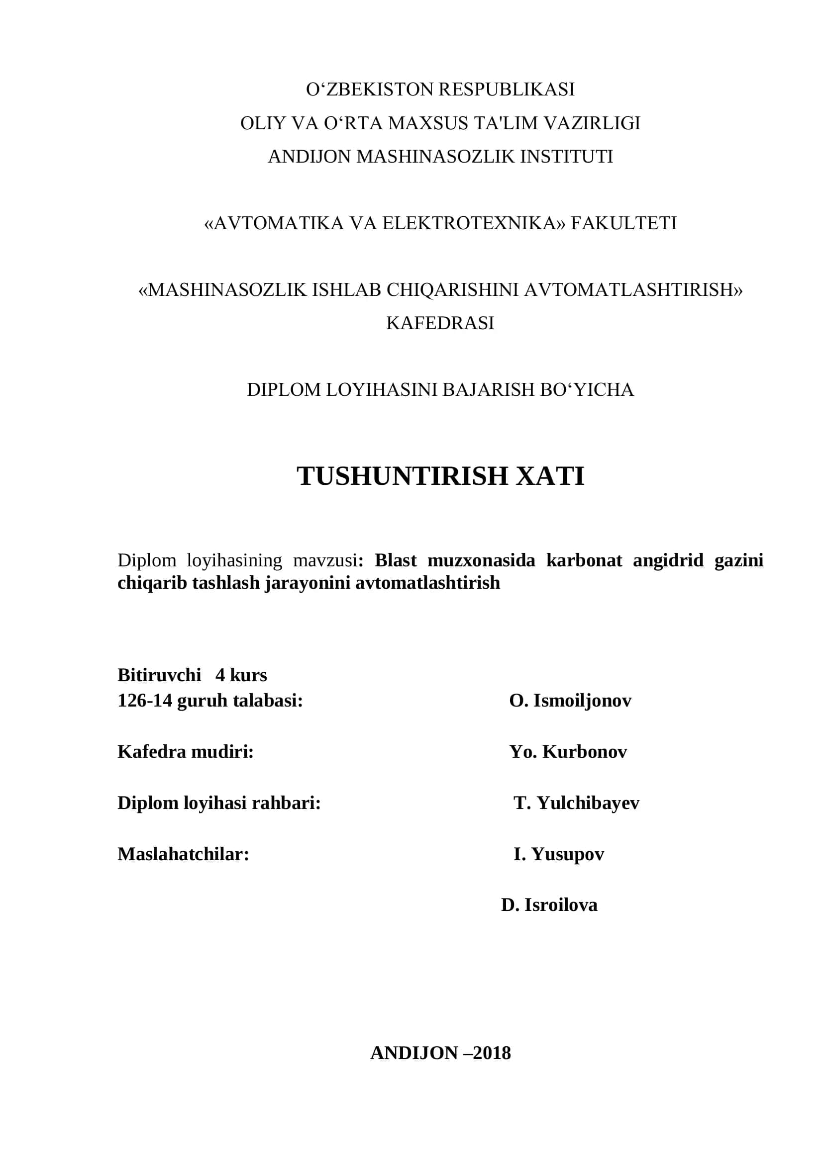 Diplom loyihasi bajarish bo'yicha