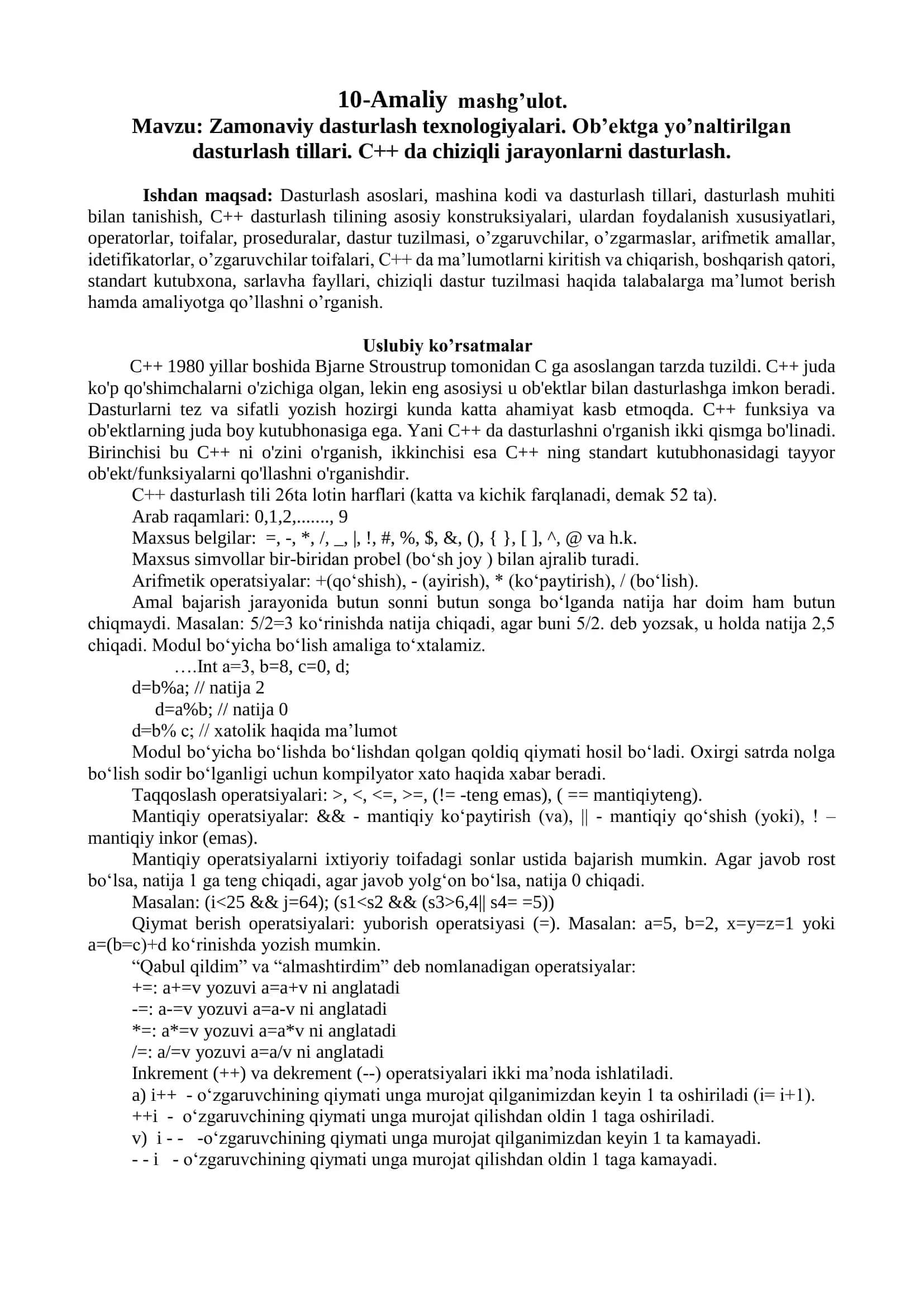 Zamonaviy dasturlash texnologiyalari