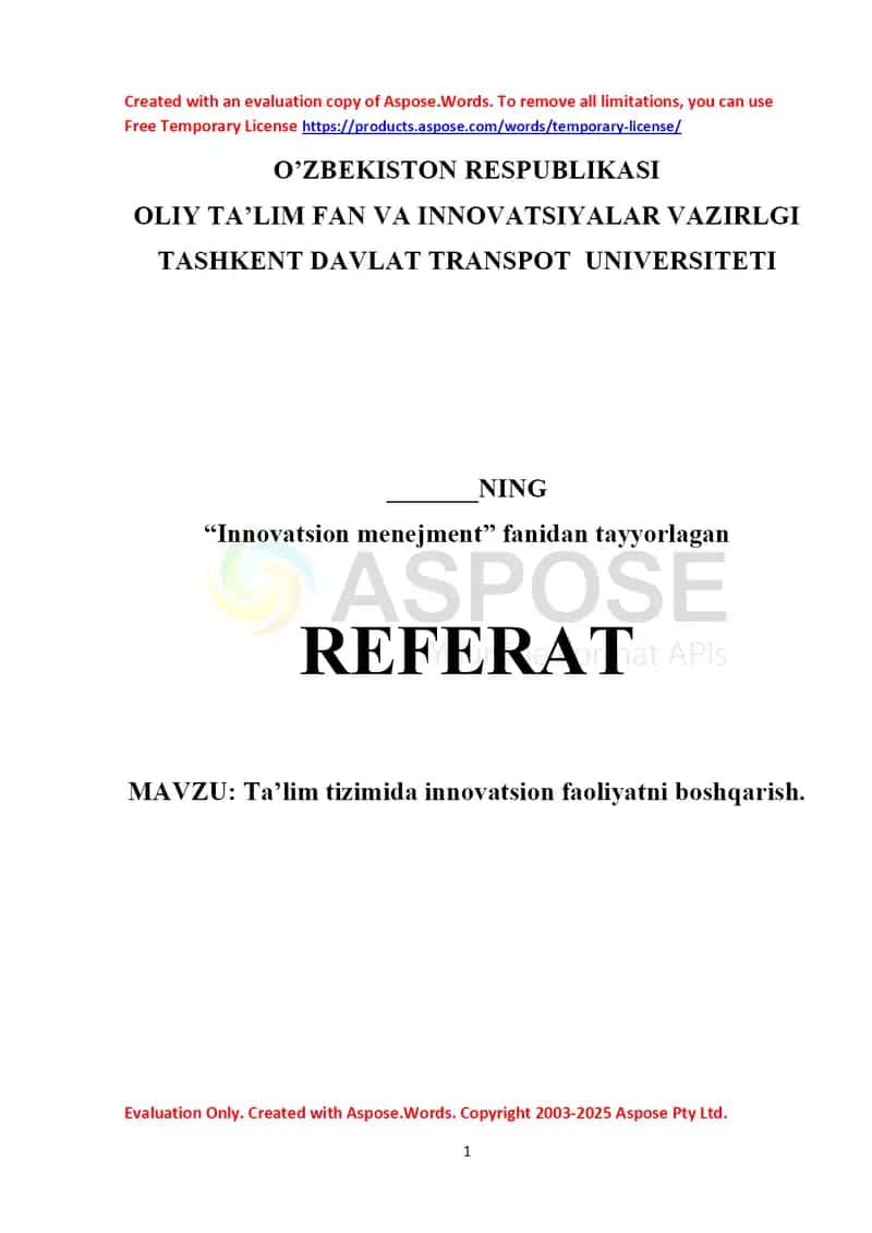 Taʼlim tizimida innovatsion faoliyatni boshqarish