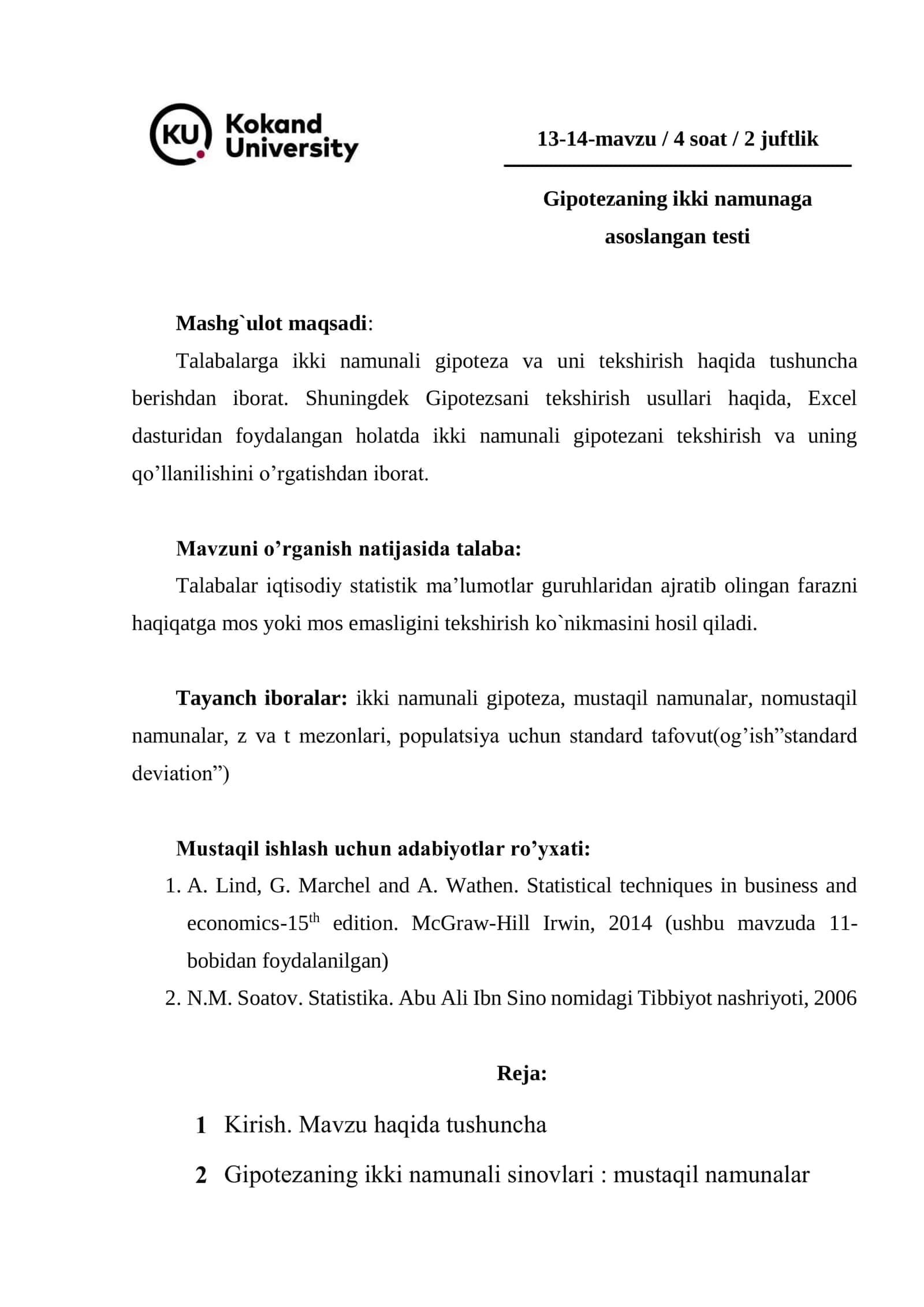 Gipotezaning ikki namunaga asoslangan testi